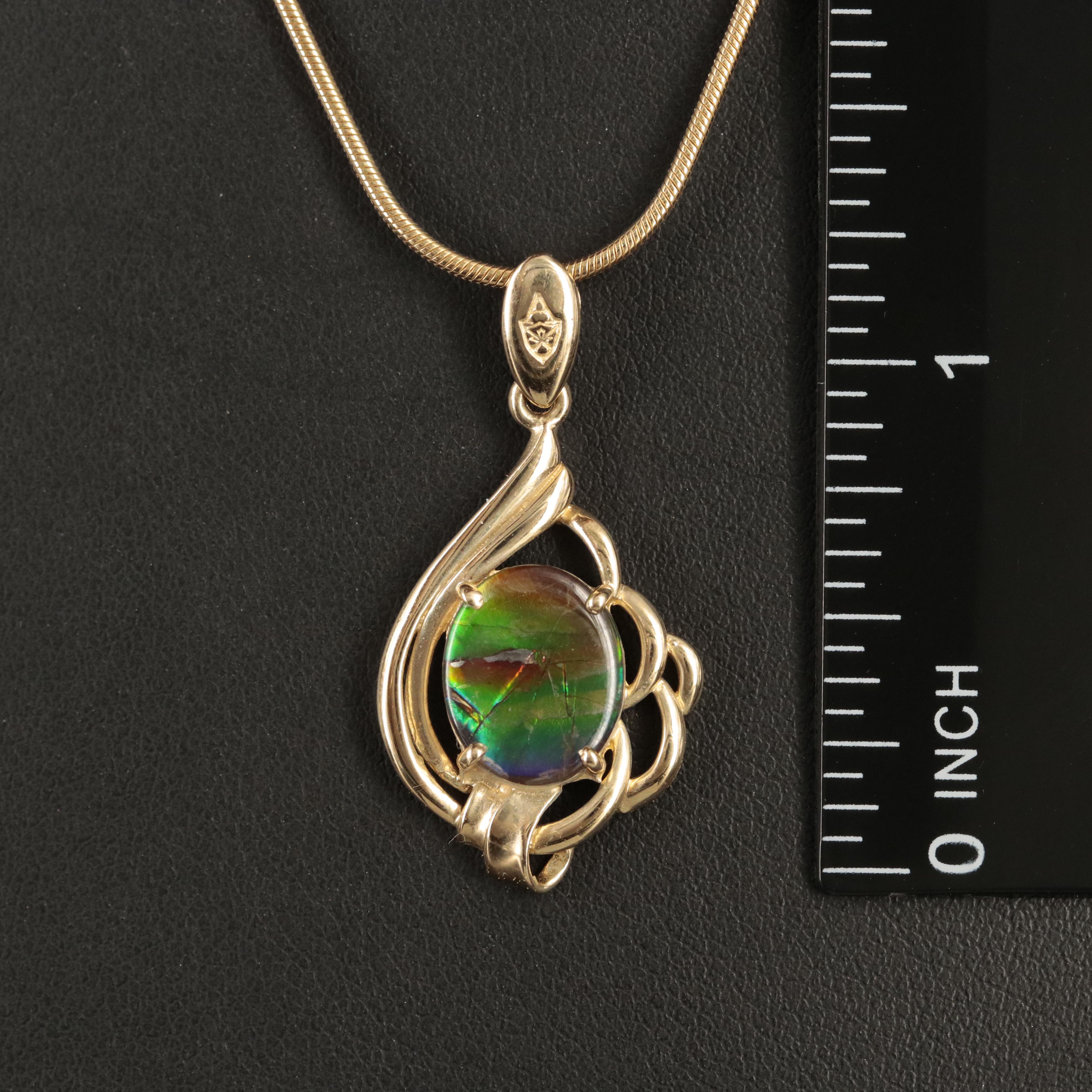 14K Ammolite and Topaz Pendant Necklace
