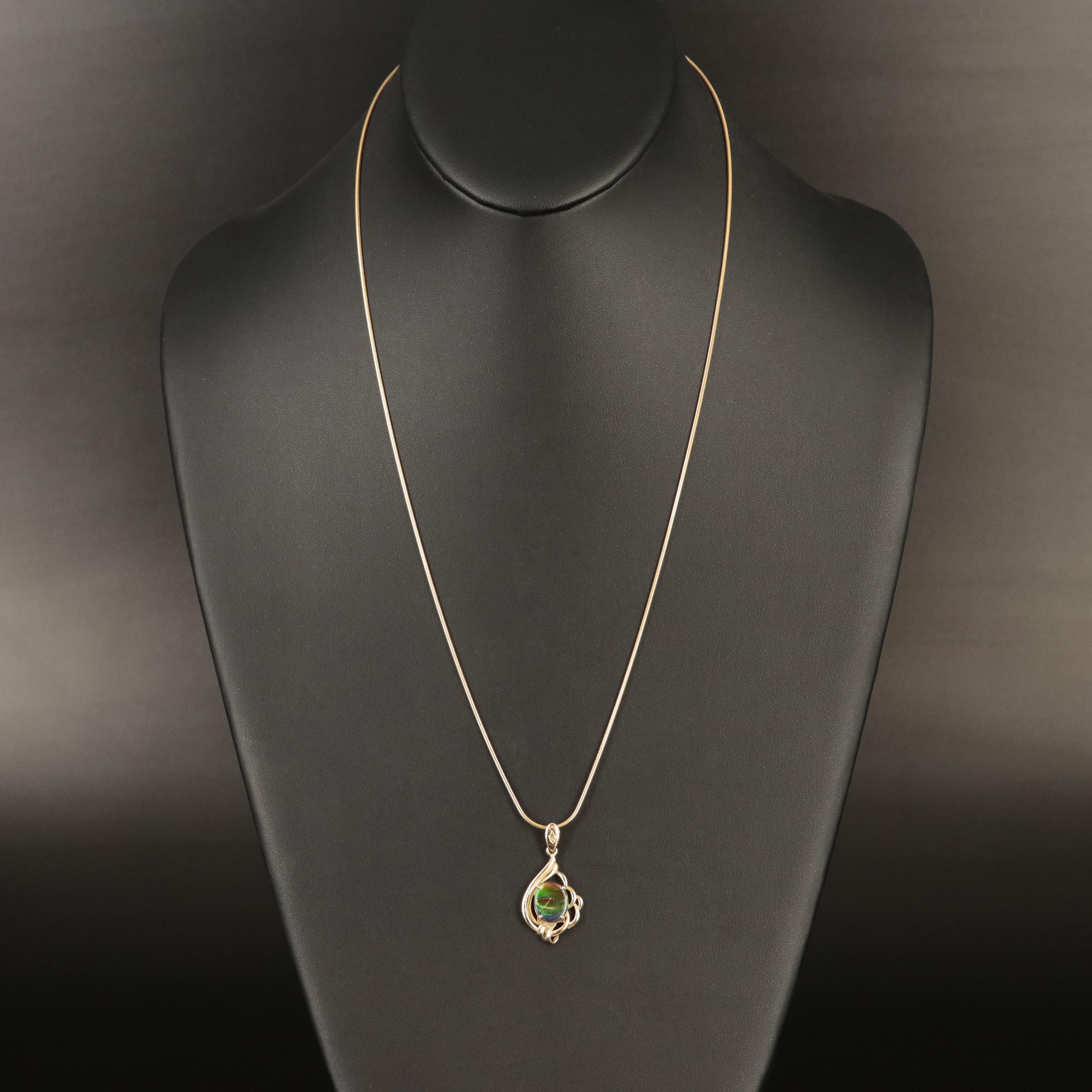 14K Ammolite and Topaz Pendant Necklace