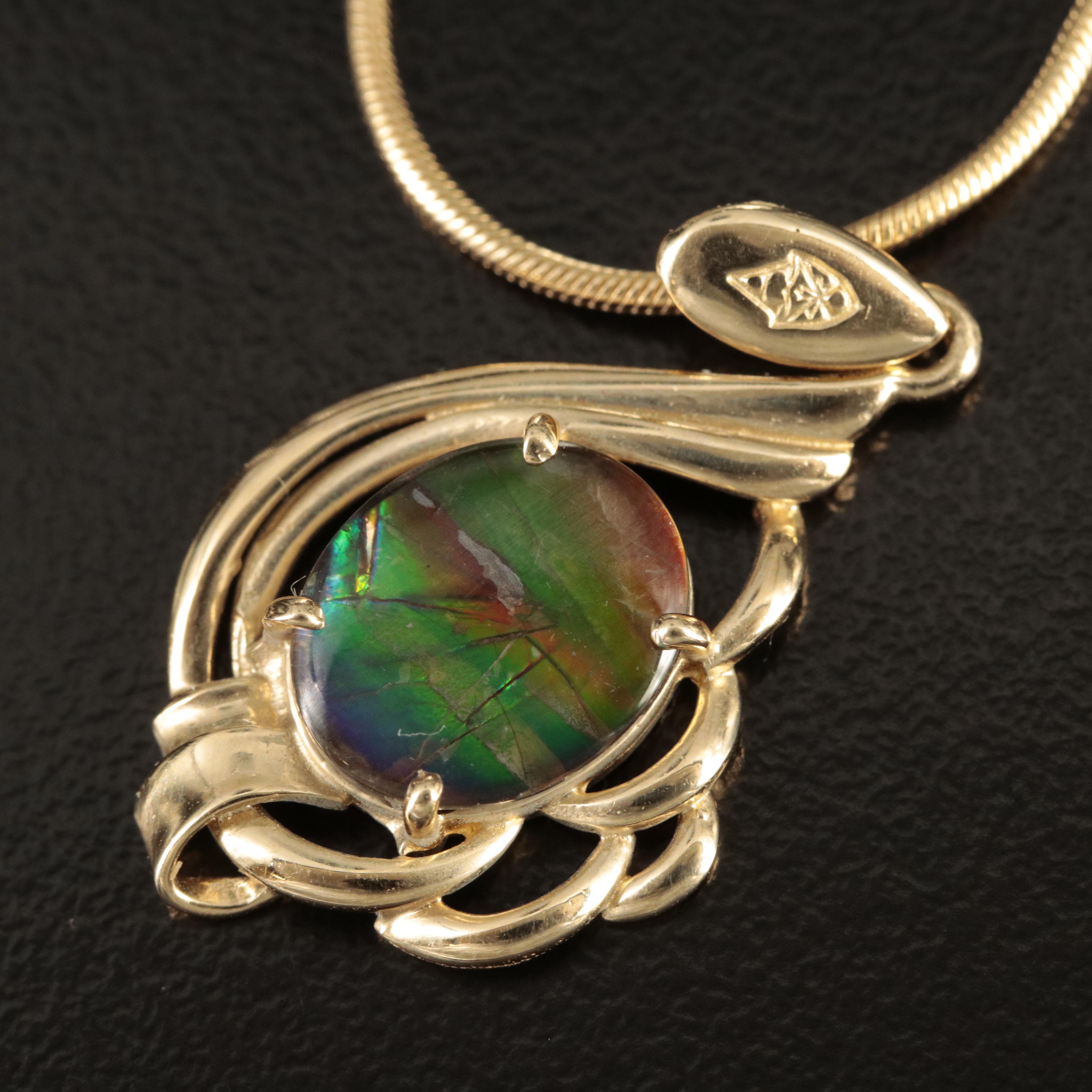 14K Ammolite and Topaz Pendant Necklace
