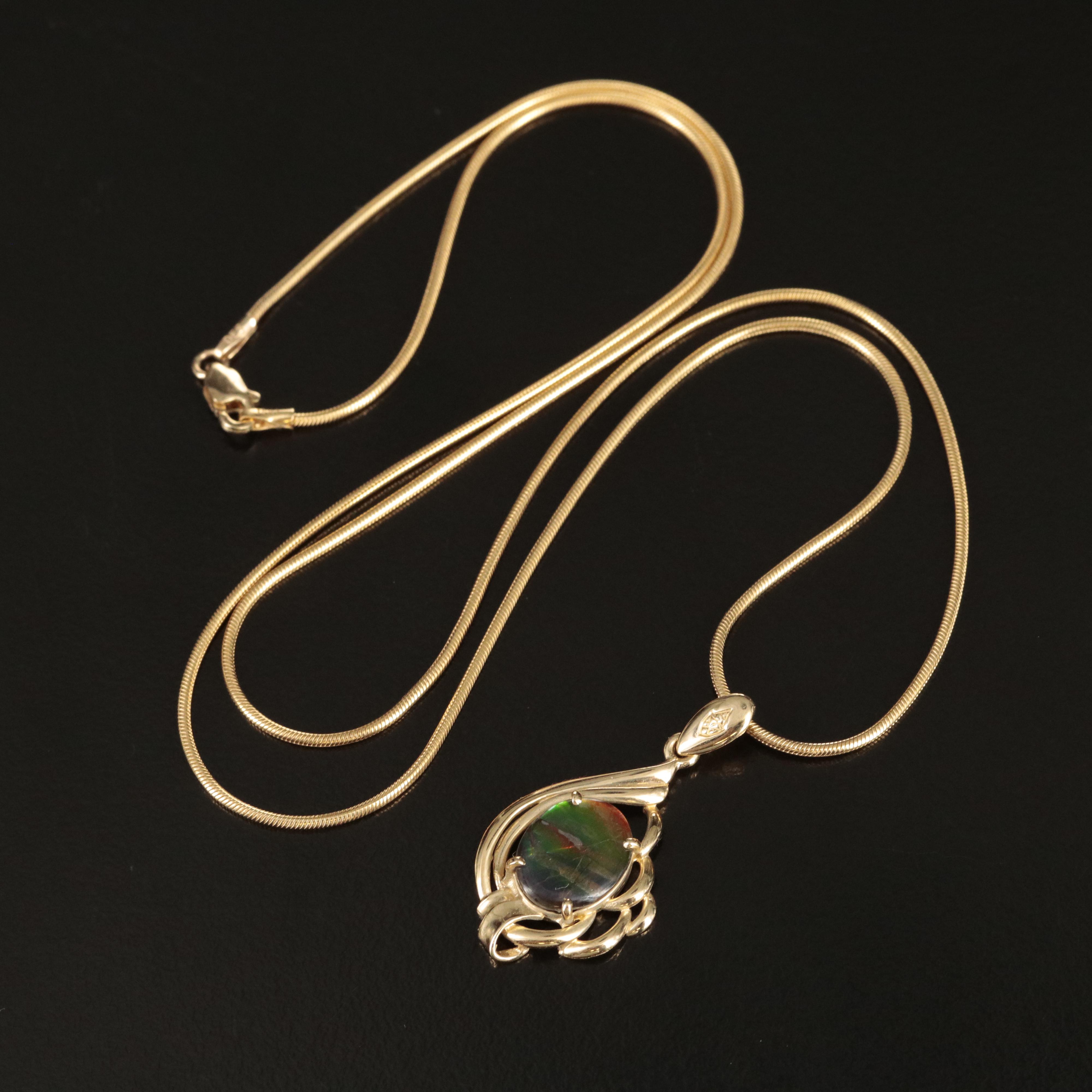 14K Ammolite and Topaz Pendant Necklace
