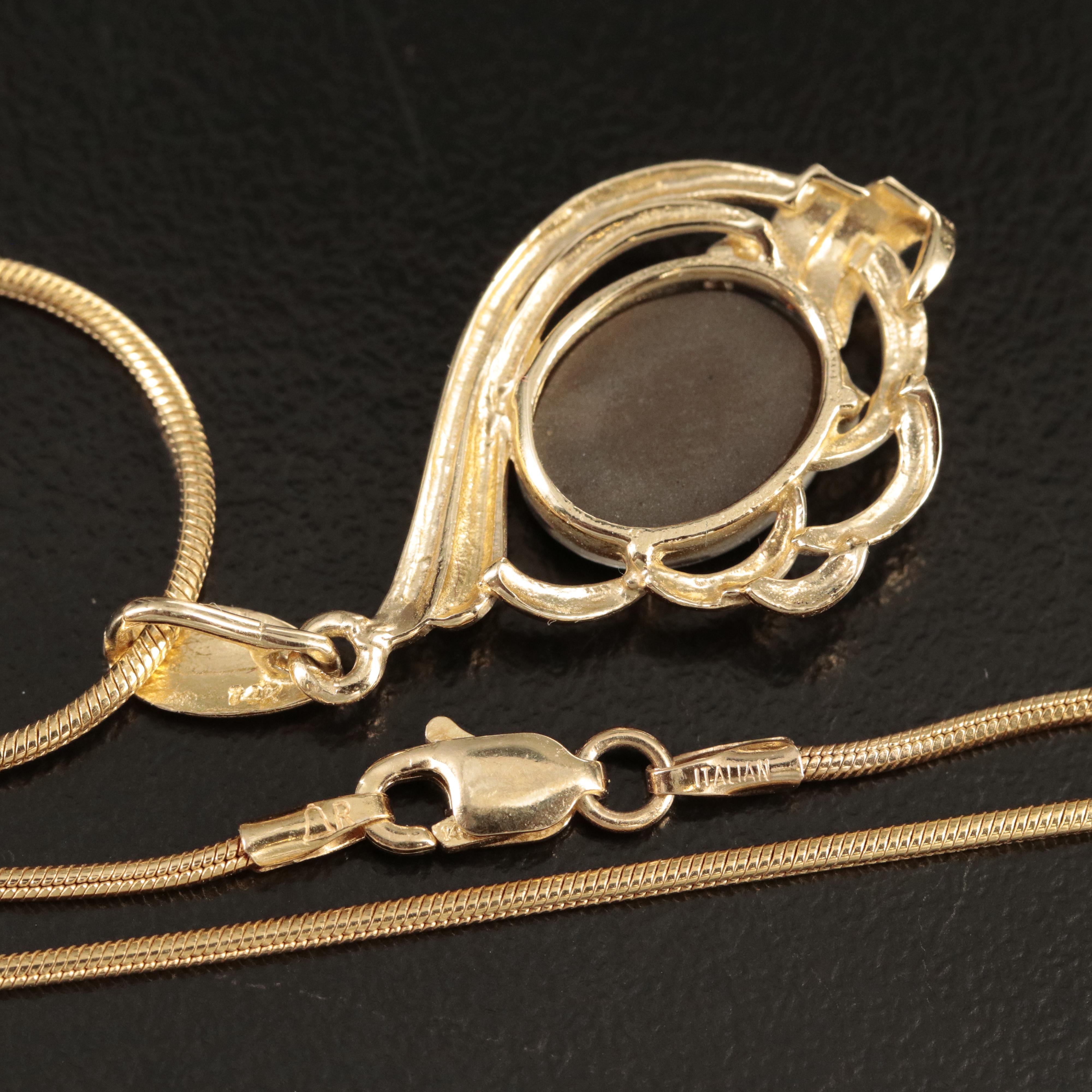 14K Ammolite and Topaz Pendant Necklace