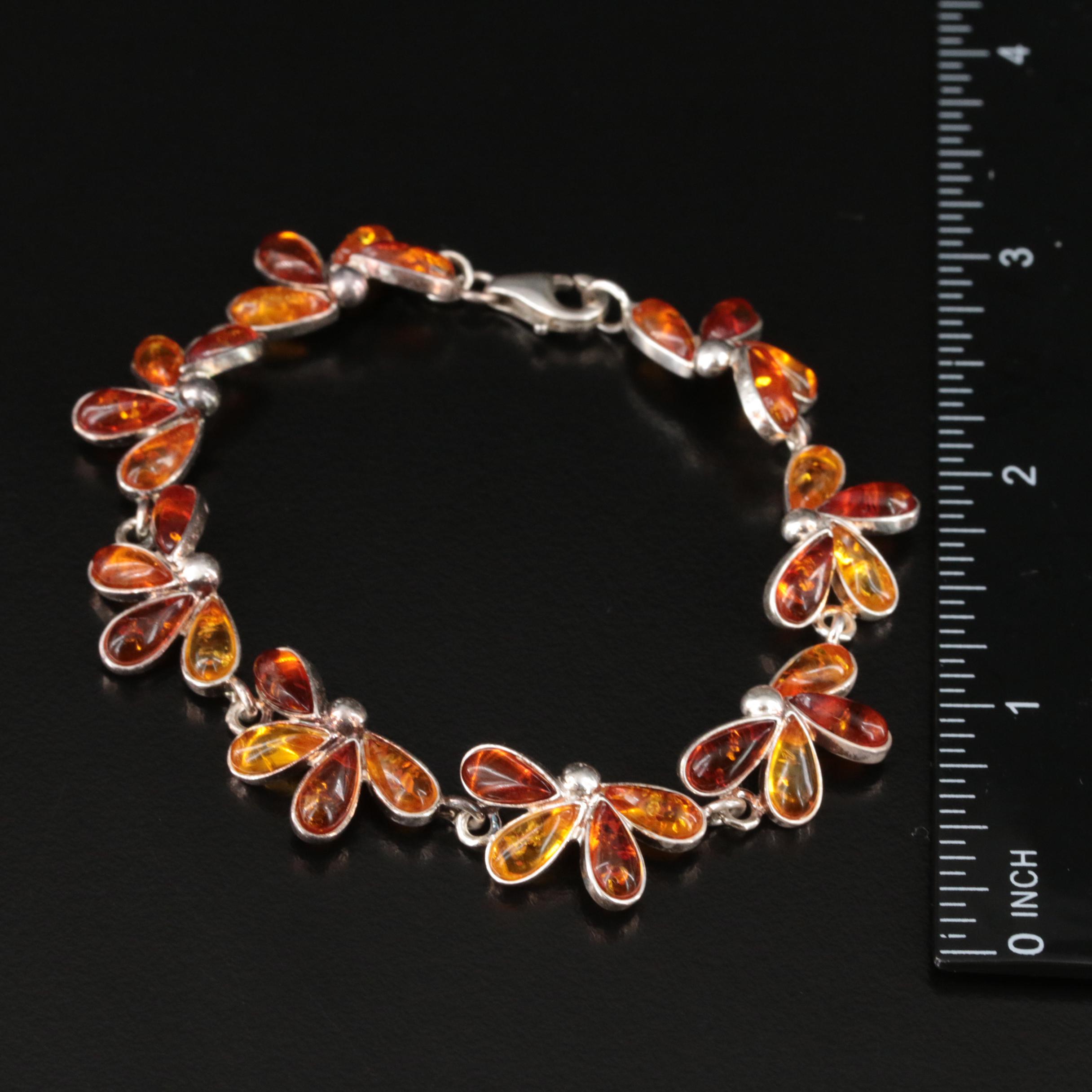 Sterling Amber Bracelet and Brooch