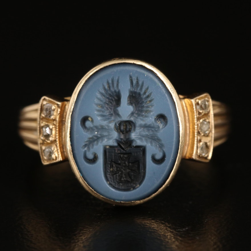 Victorian 14K Onyx and Diamond Seal Ring