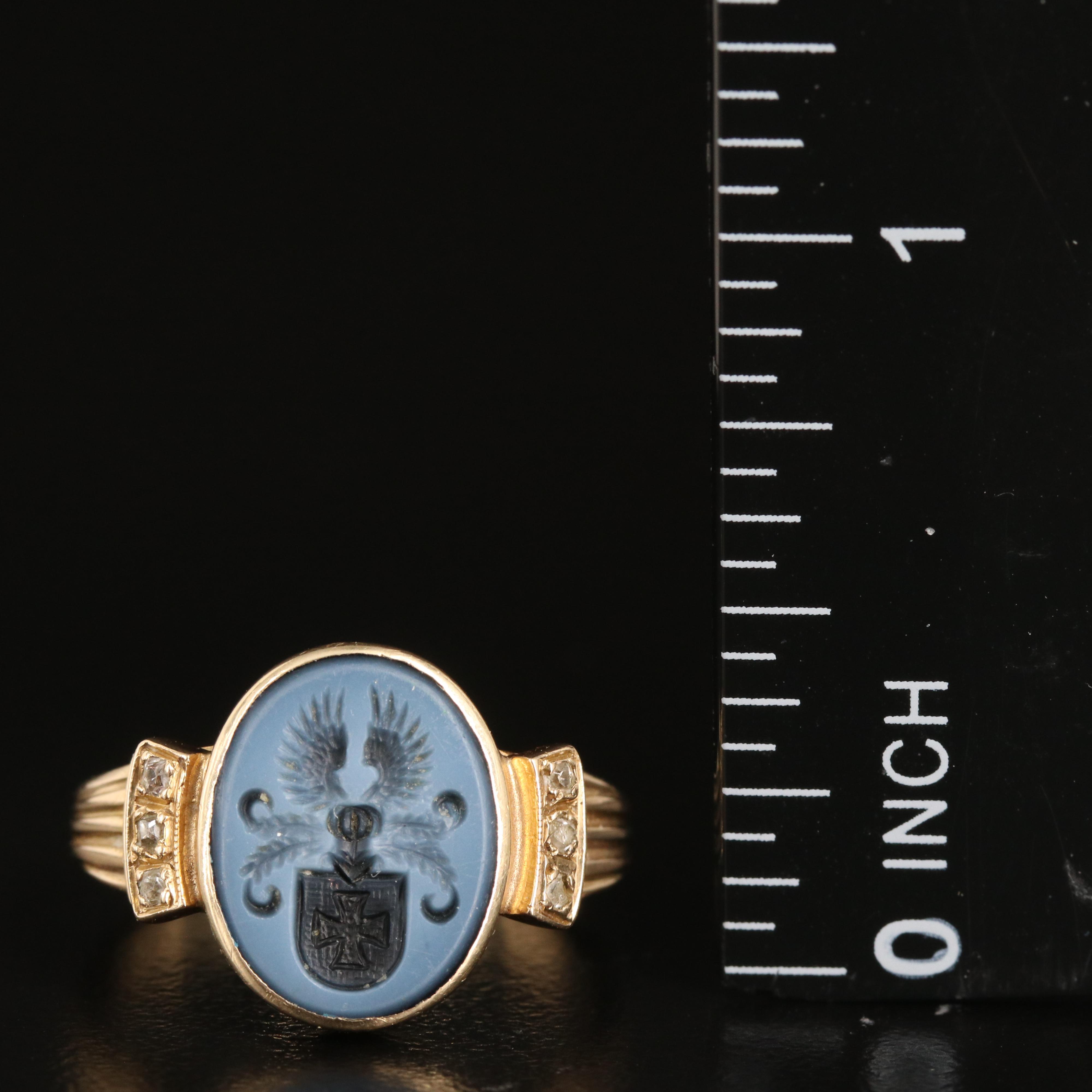Victorian 14K Onyx and Diamond Seal Ring