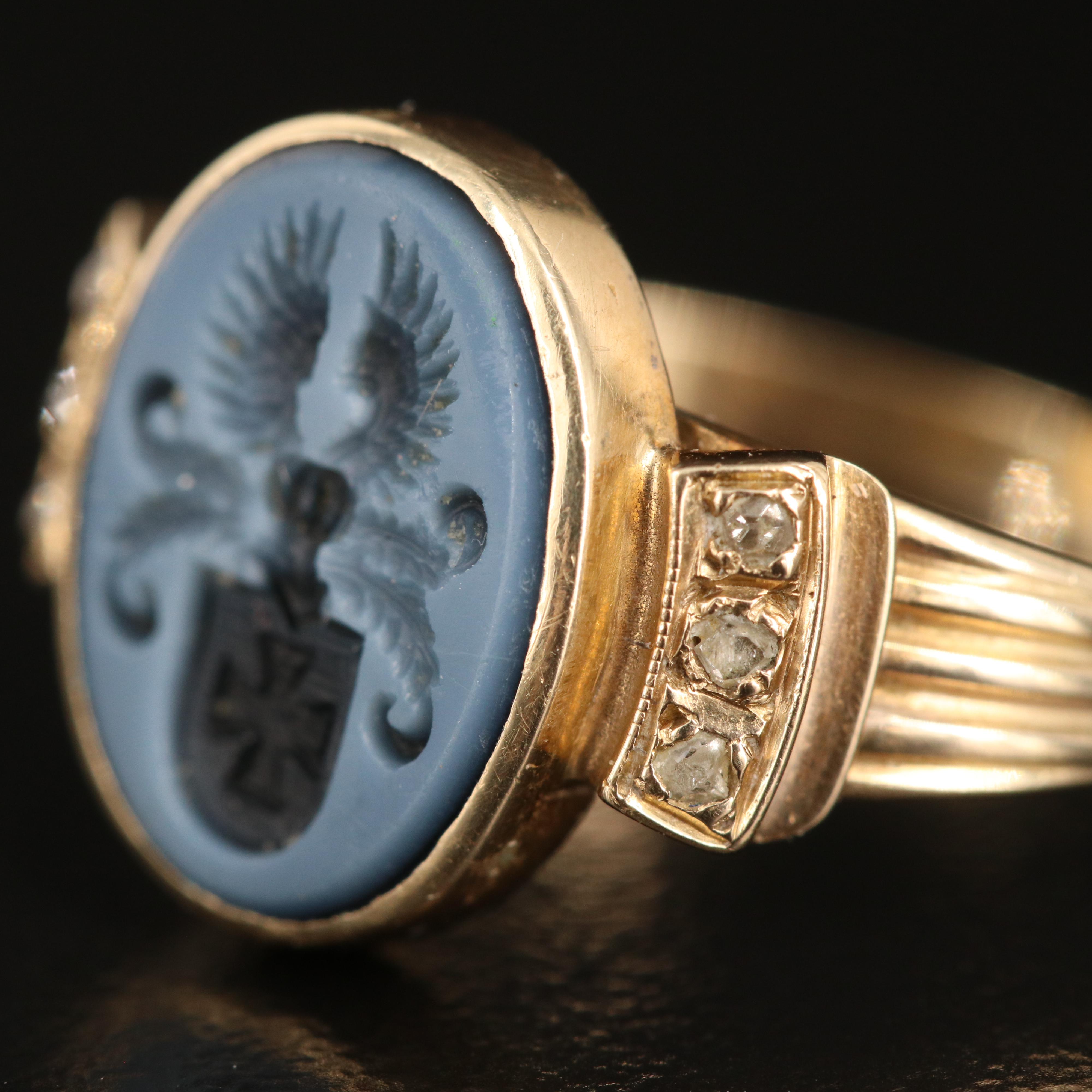 Victorian 14K Onyx and Diamond Seal Ring