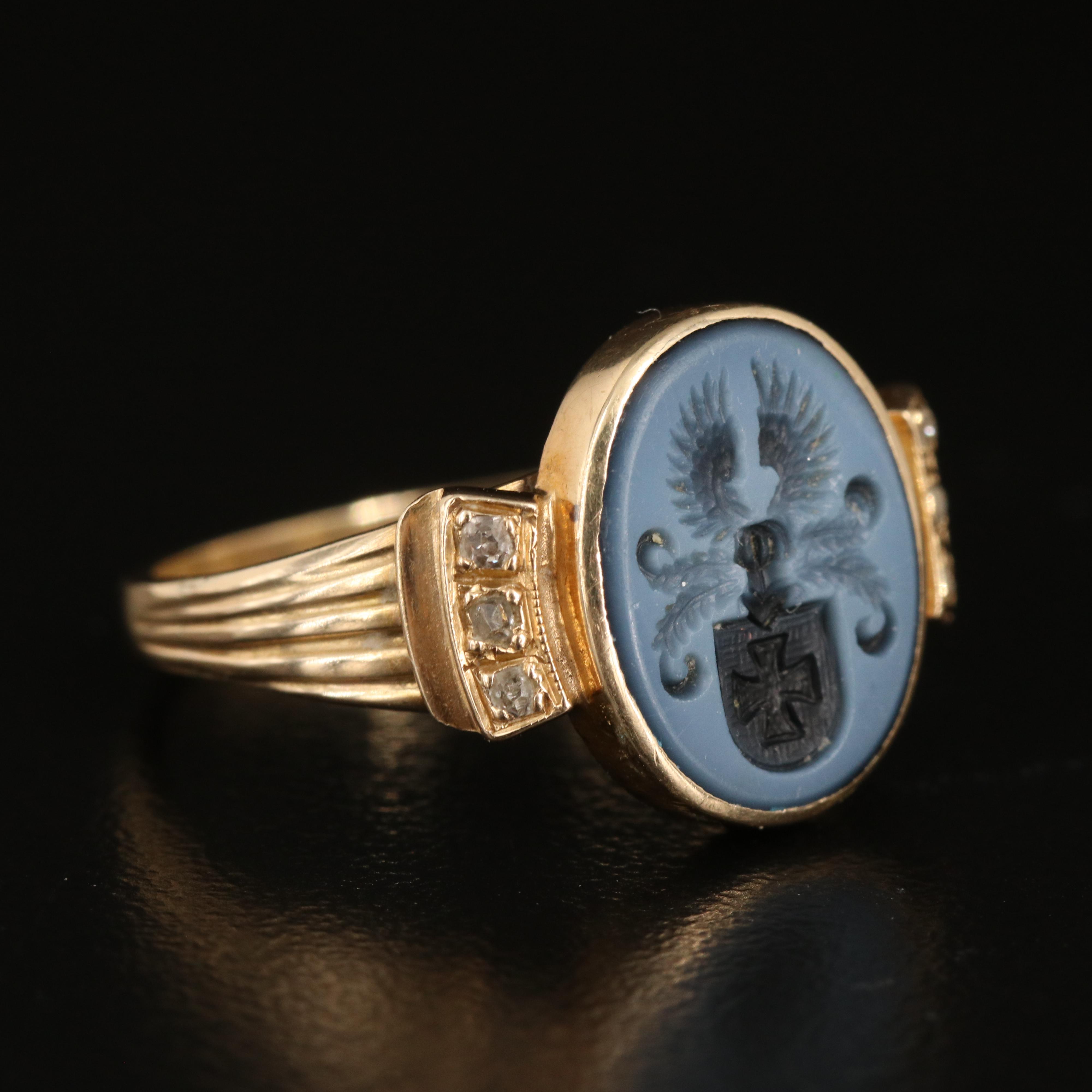 Victorian 14K Onyx and Diamond Seal Ring