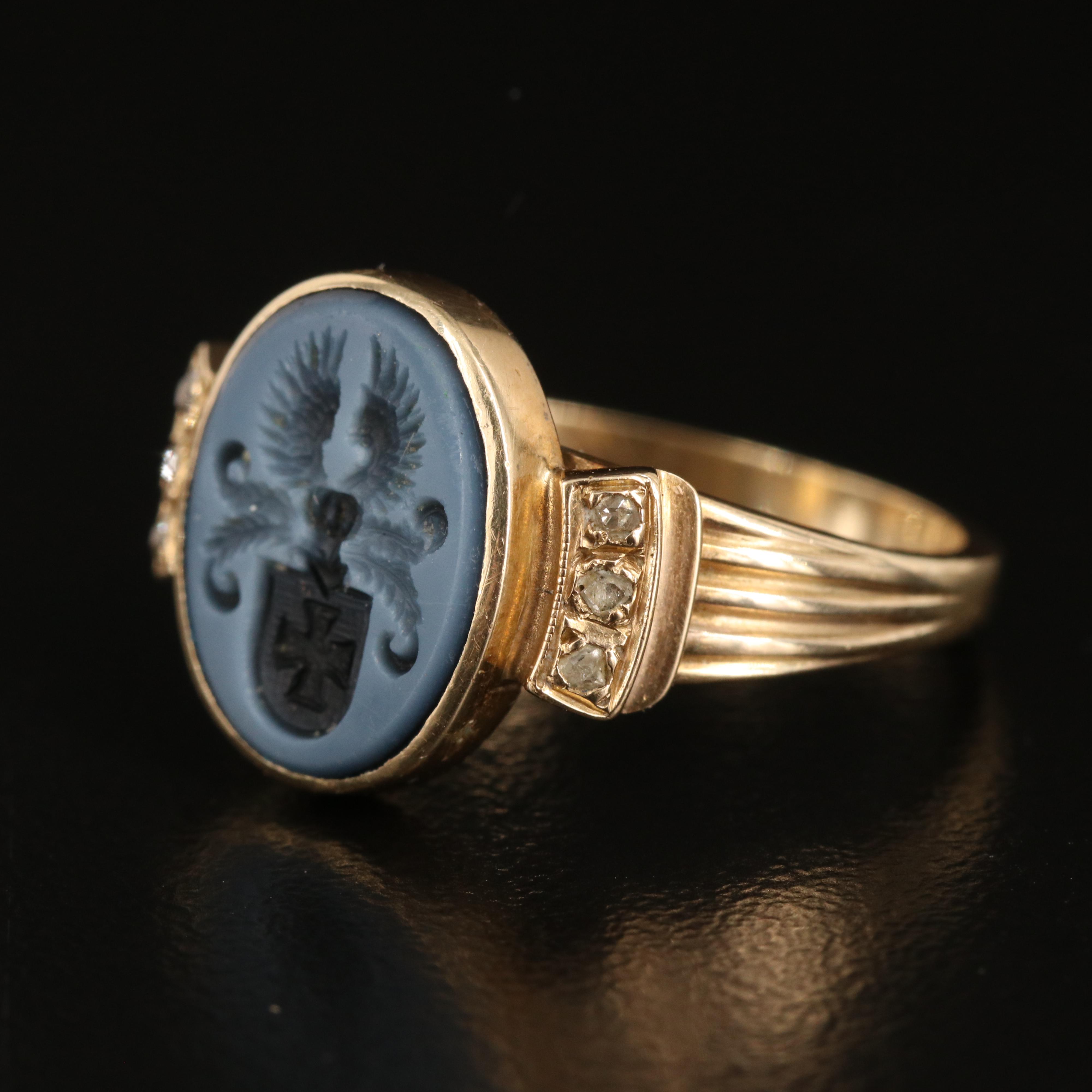 Victorian 14K Onyx and Diamond Seal Ring
