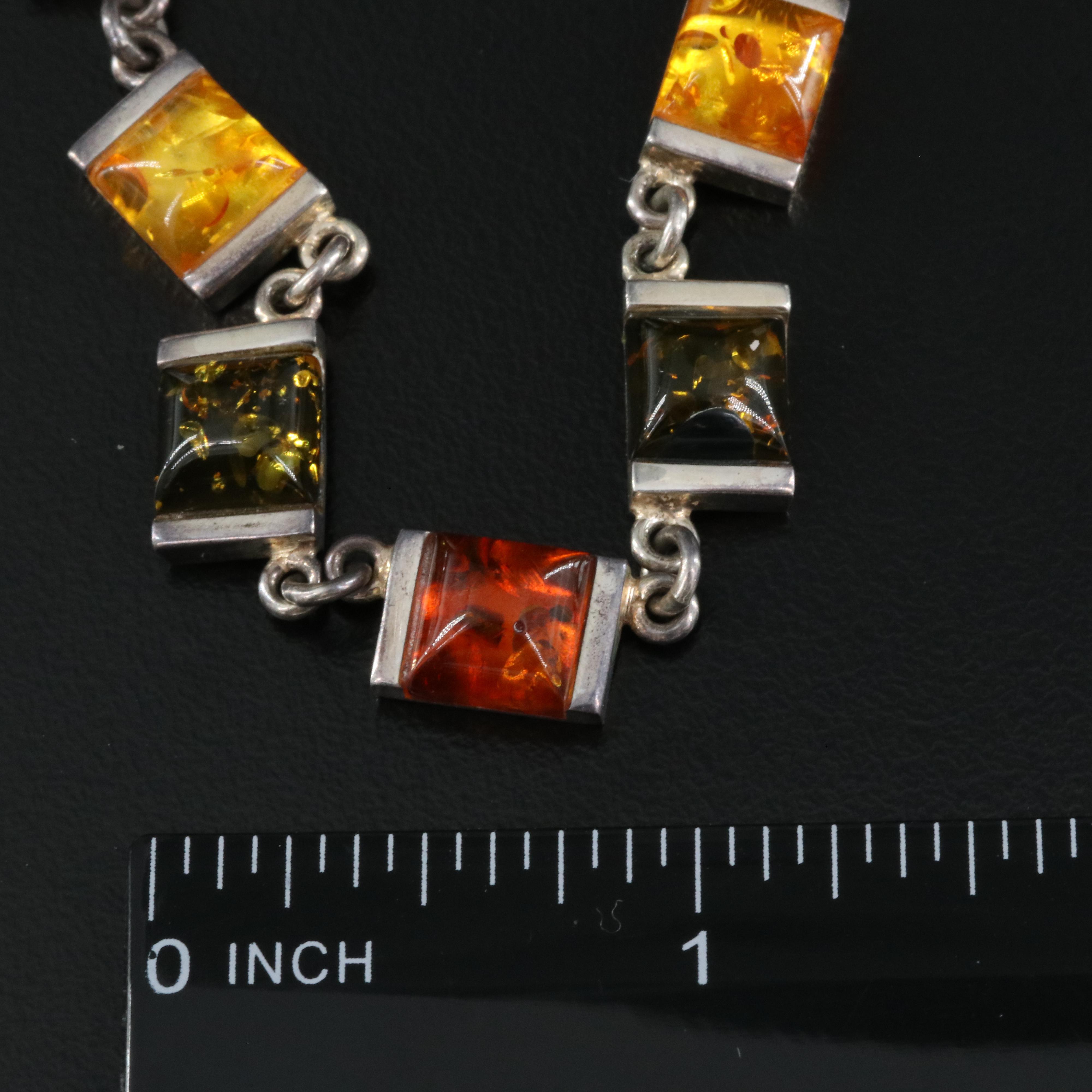 Sterling Amber Necklace, Bracelet and Earring Set