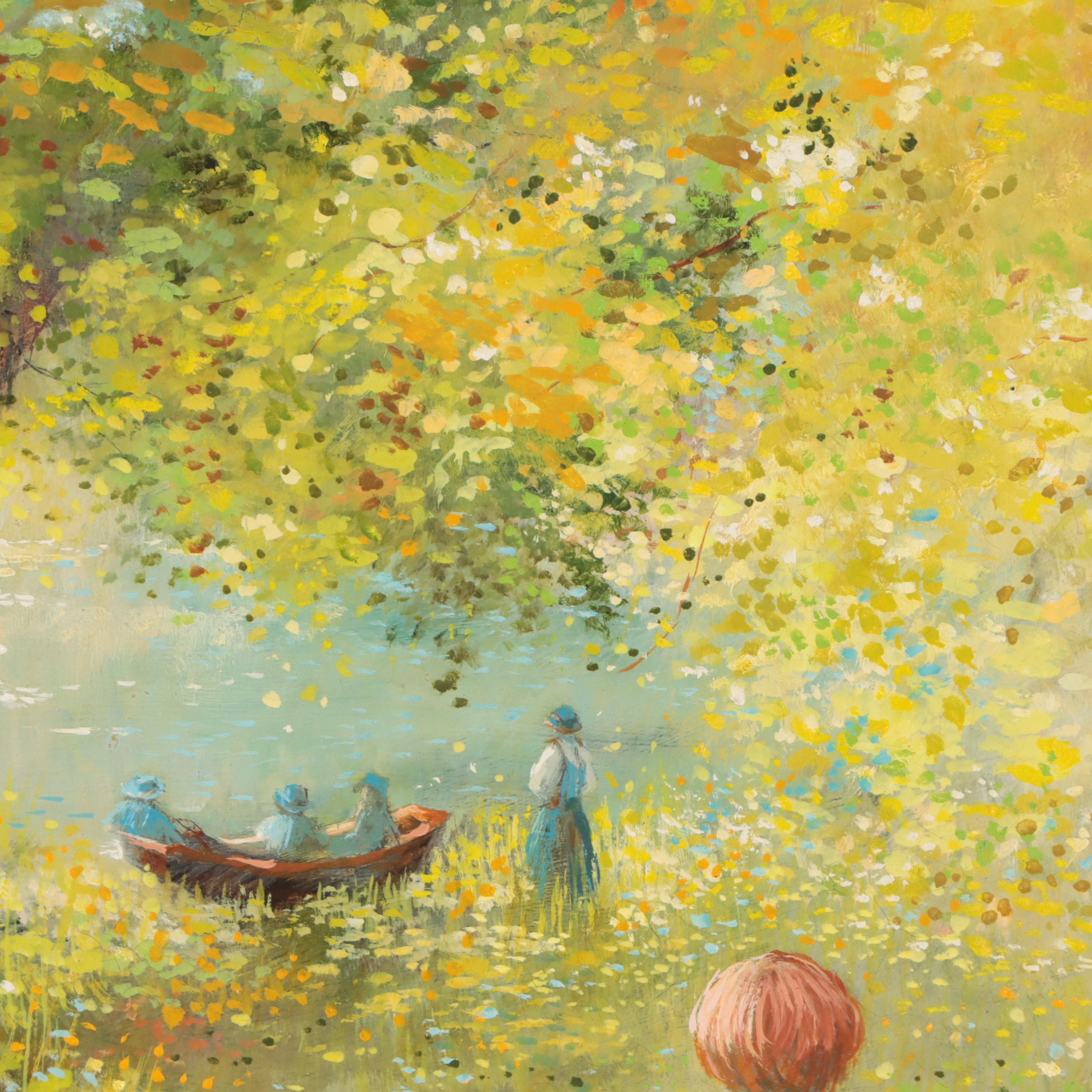 Barbara Hess Mercier Oil Painting of Child Frolicking Through the Forest