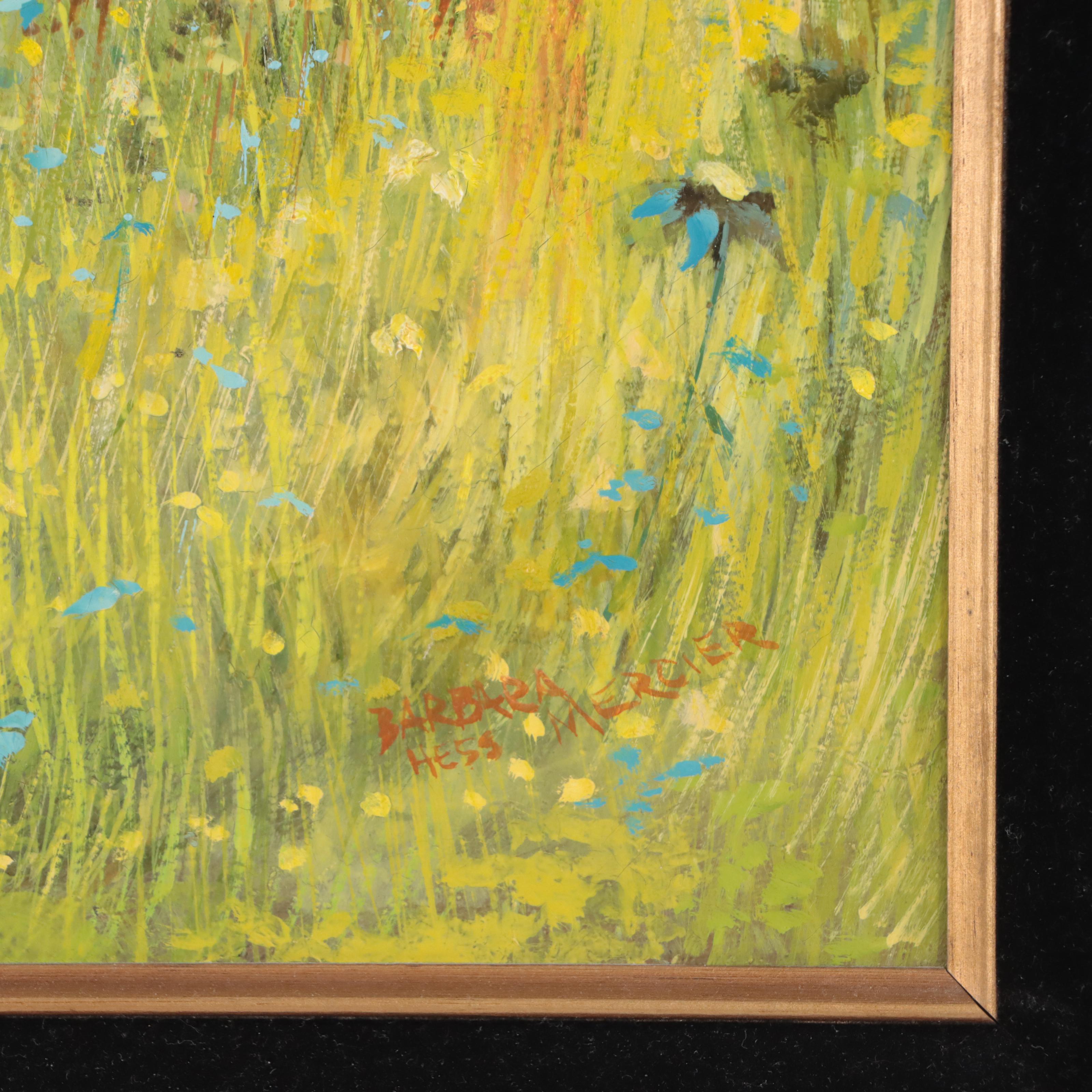 Barbara Hess Mercier Oil Painting of Child Frolicking Through the Forest