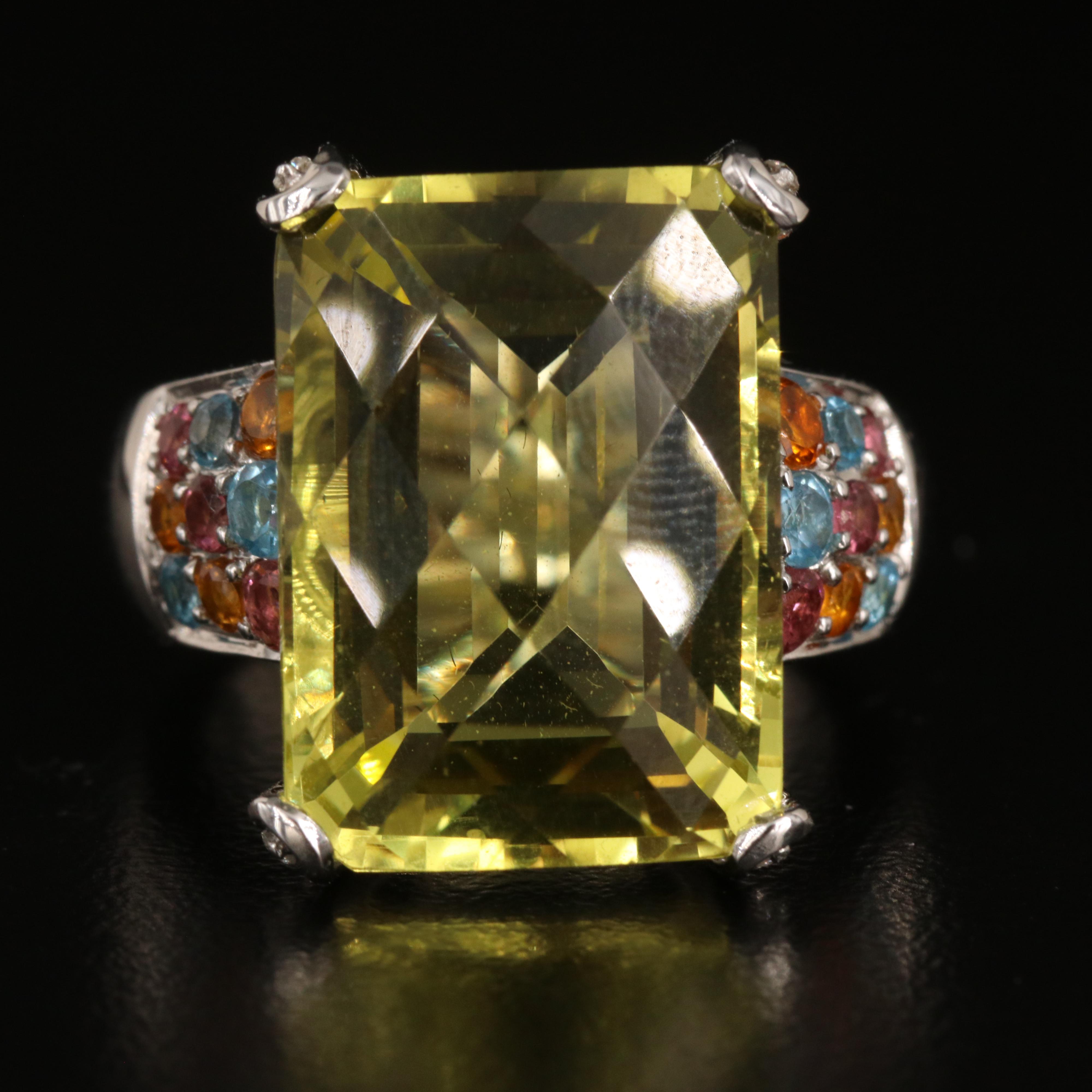 14K Citrine, Topaz, Tourmaline and Diamond Ring with 18.47 CT Center