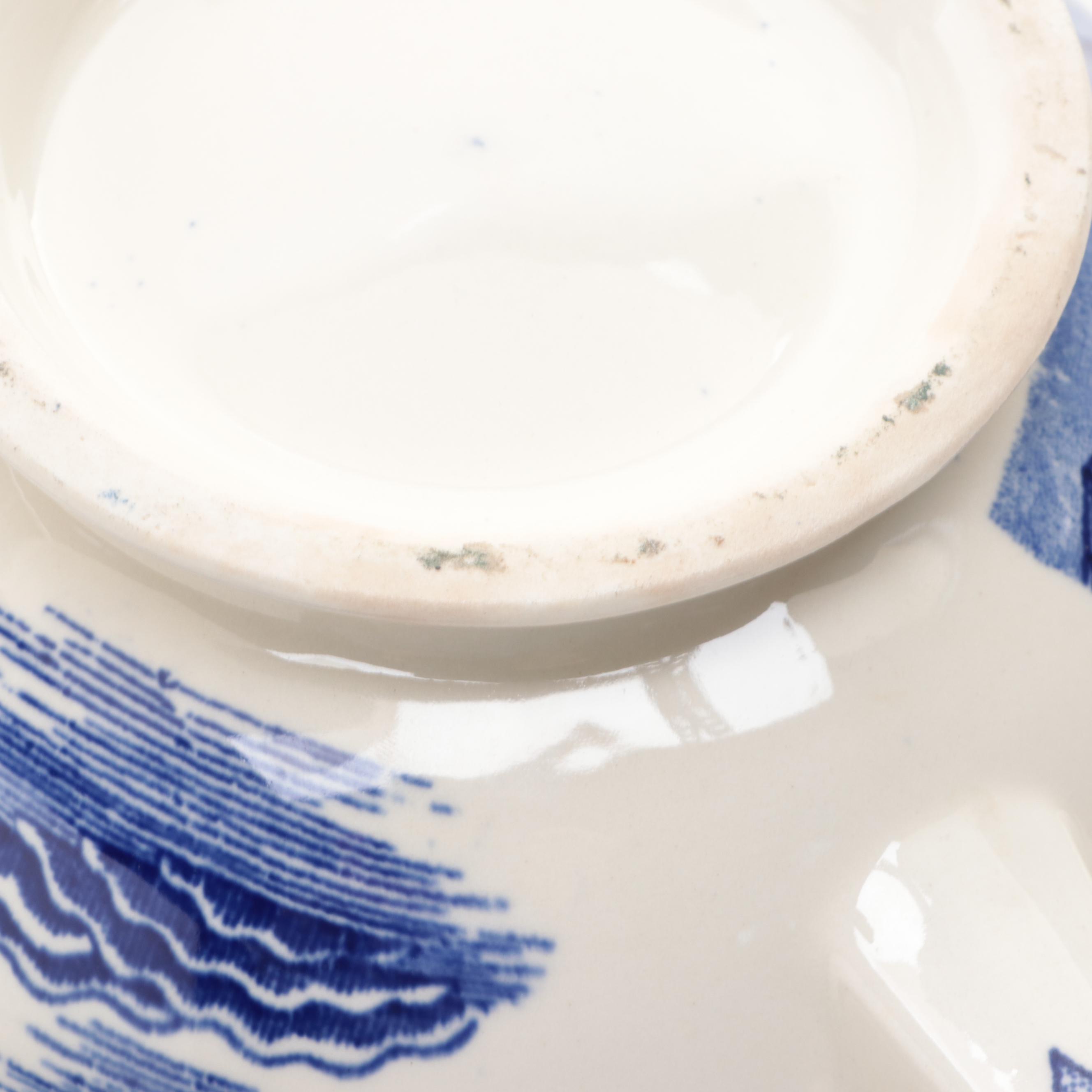 Sadler and Other Earthenware Blue Willow Teapots and Serving Bowls