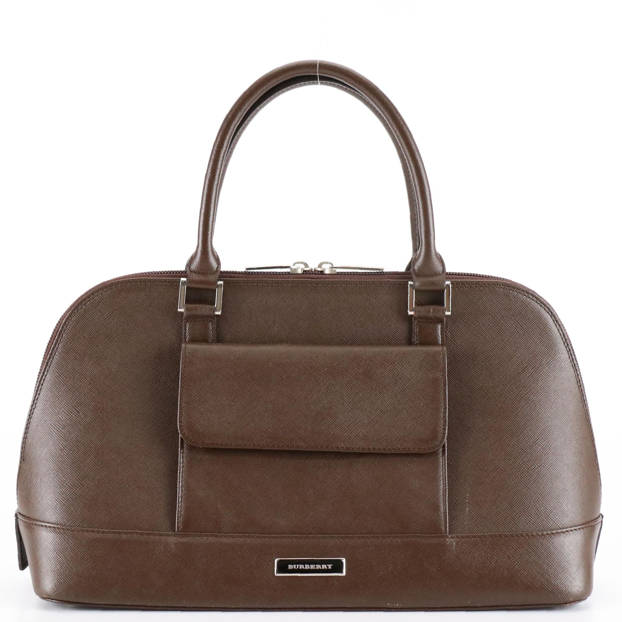 Burberry Zip Handbag in Dark Brown Crossgrain Leather