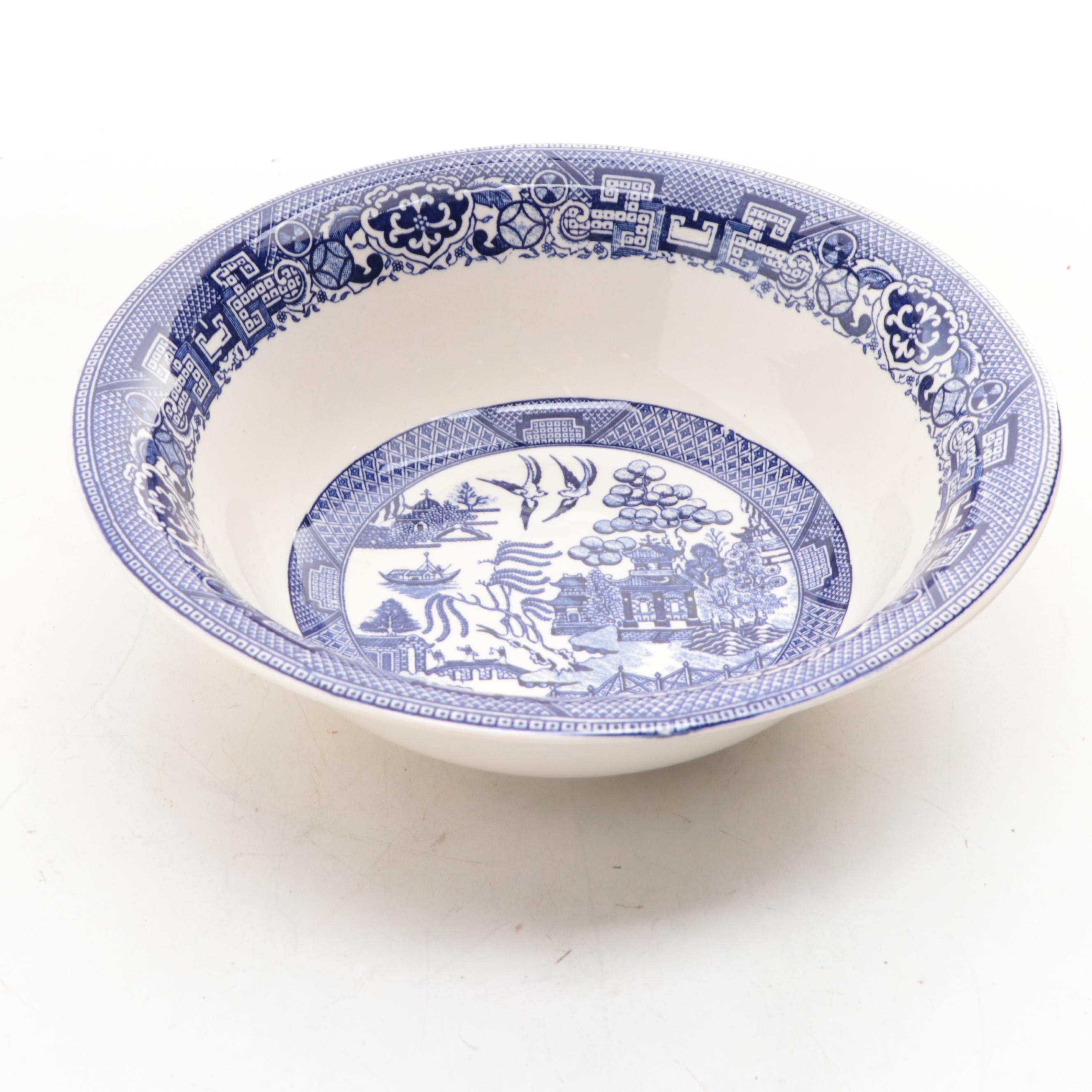 Sadler and Other Earthenware Blue Willow Teapots and Serving Bowls