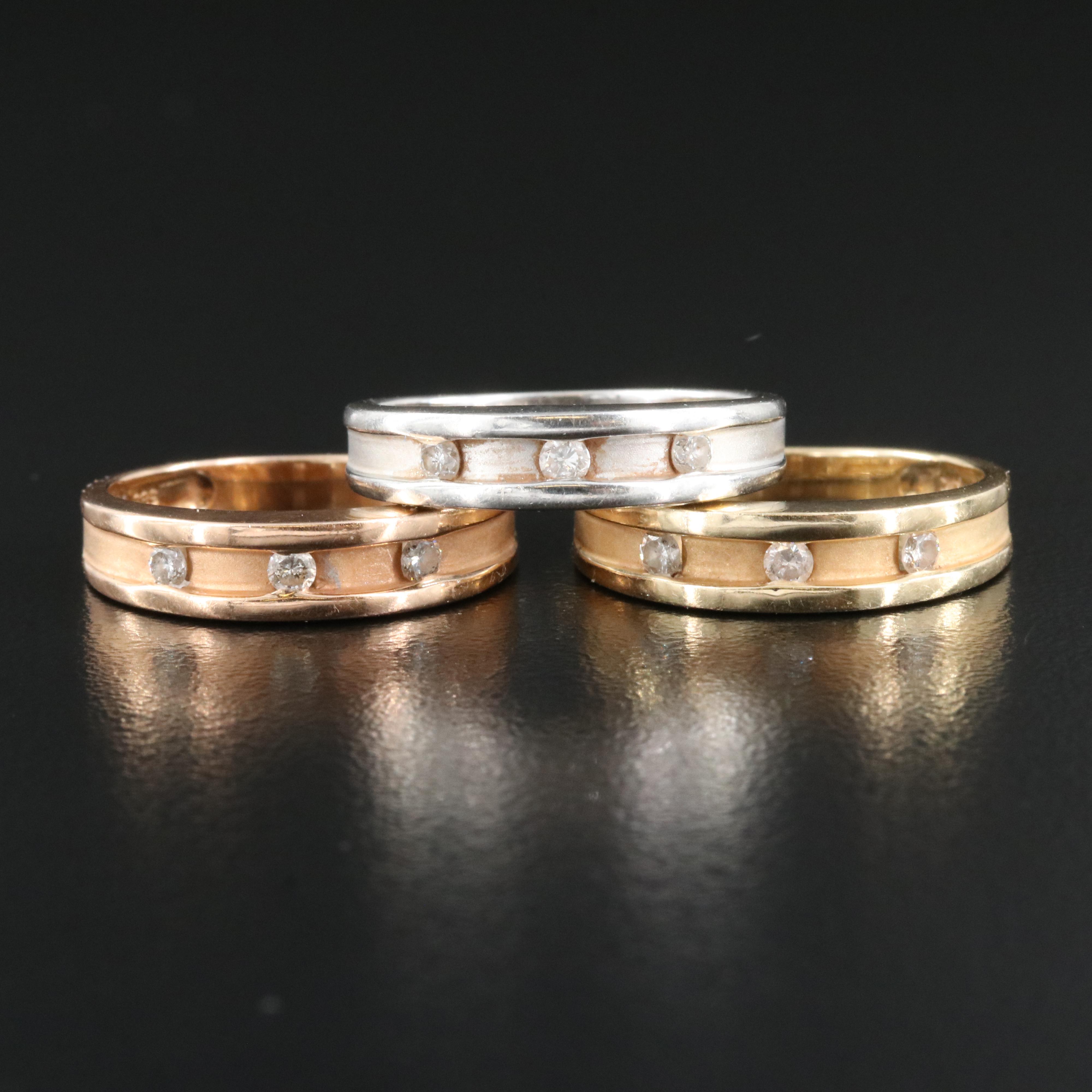 14K 0.36 CTW Diamond Trio Stacking Rings Including Rose Gold