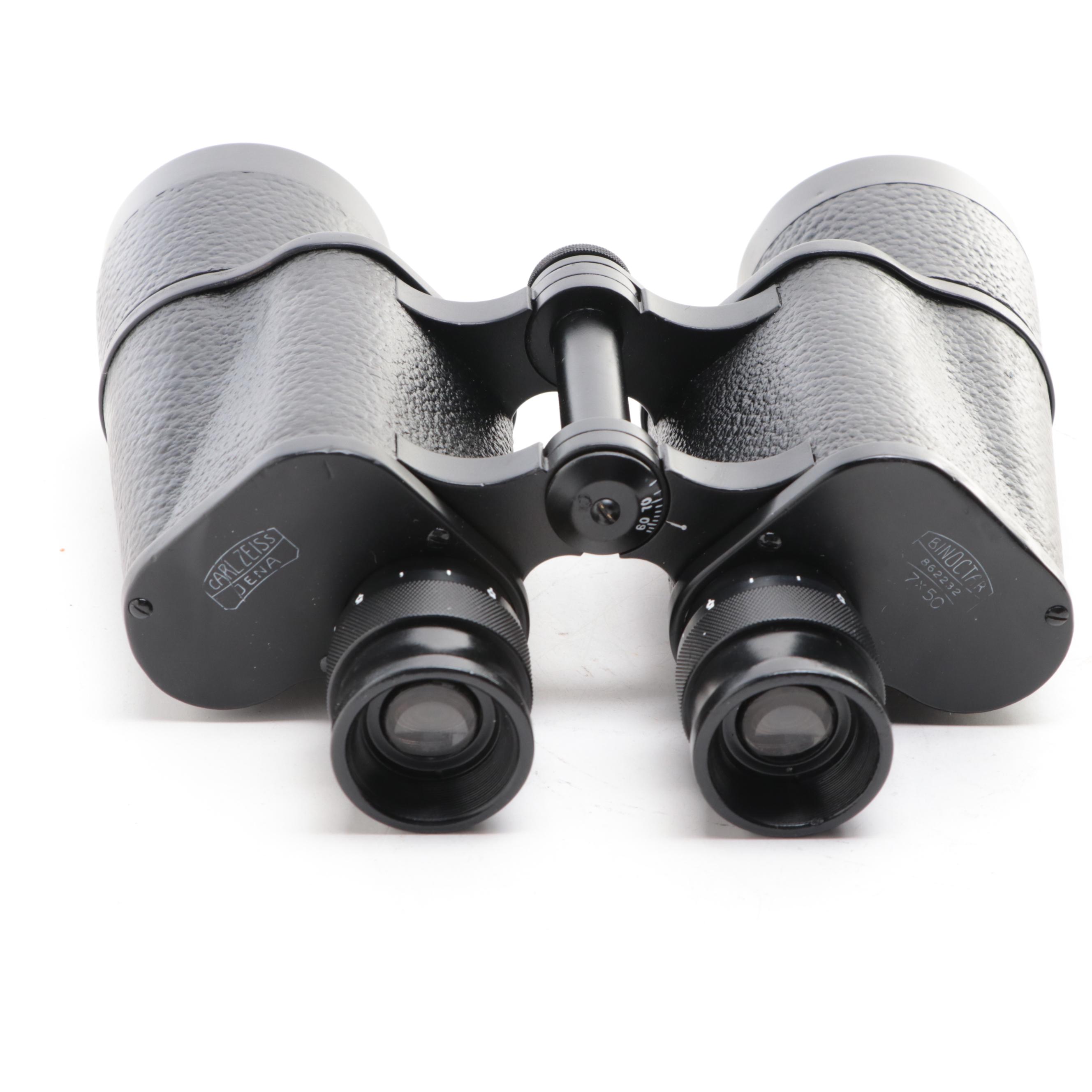 Carl Zeiss 7 x 50 Binoculars with Leather Case, Mid-20th Century