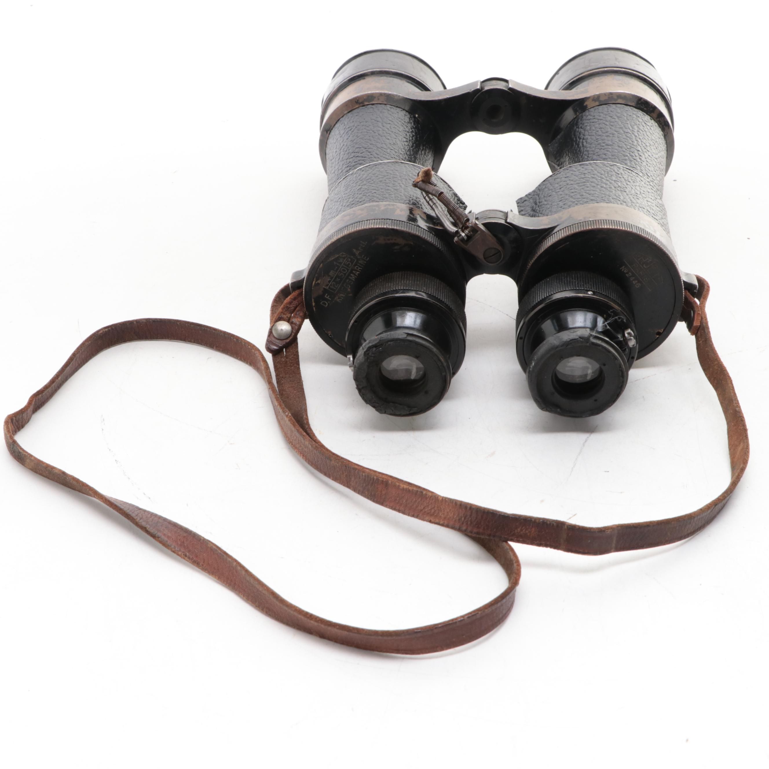WWII Era Huet Kriegsmarine 12 x 50 Binoculars, Mid-20th Century