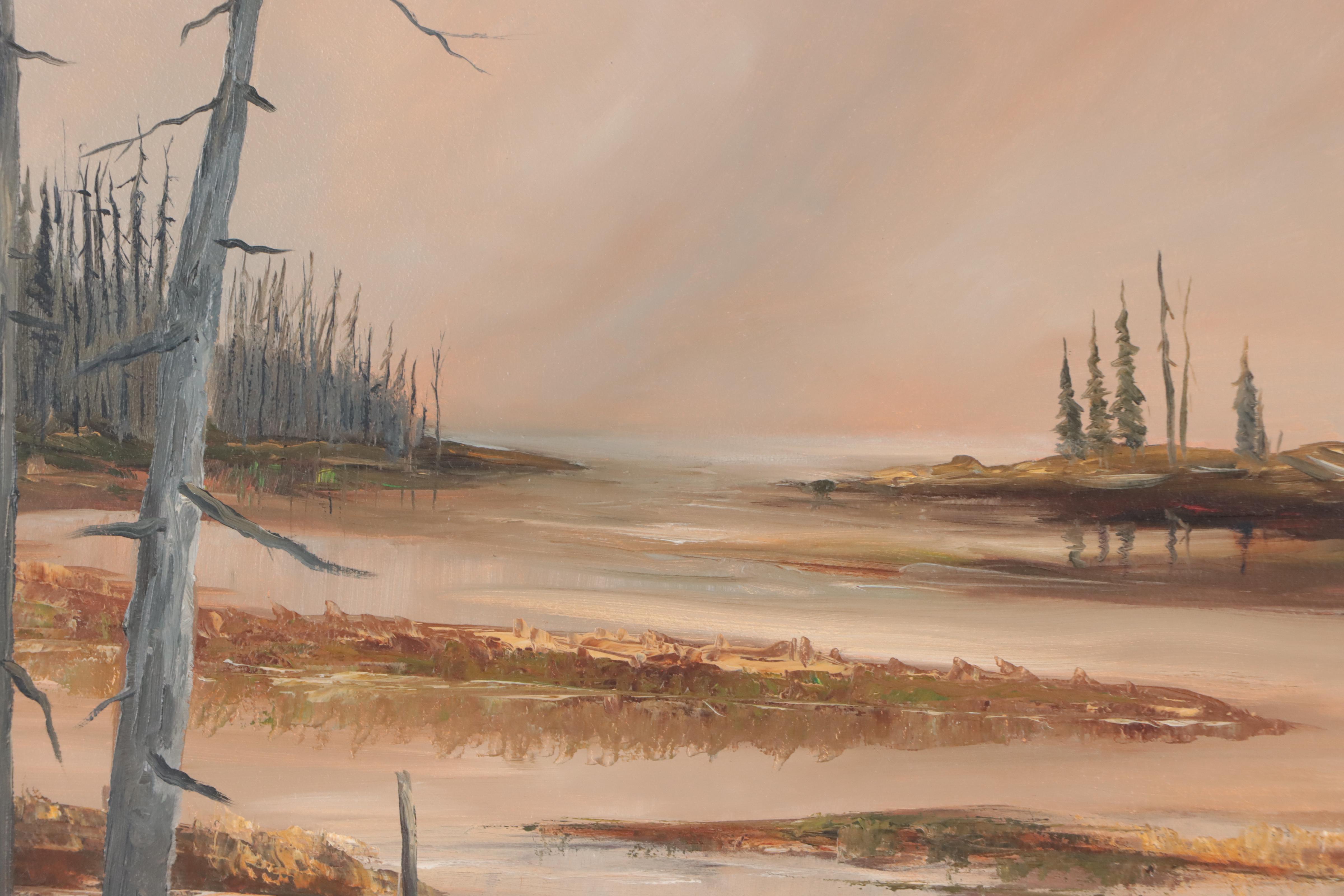 Tom Guinan Marsh Landscape Oil Painting, Late 20th Century