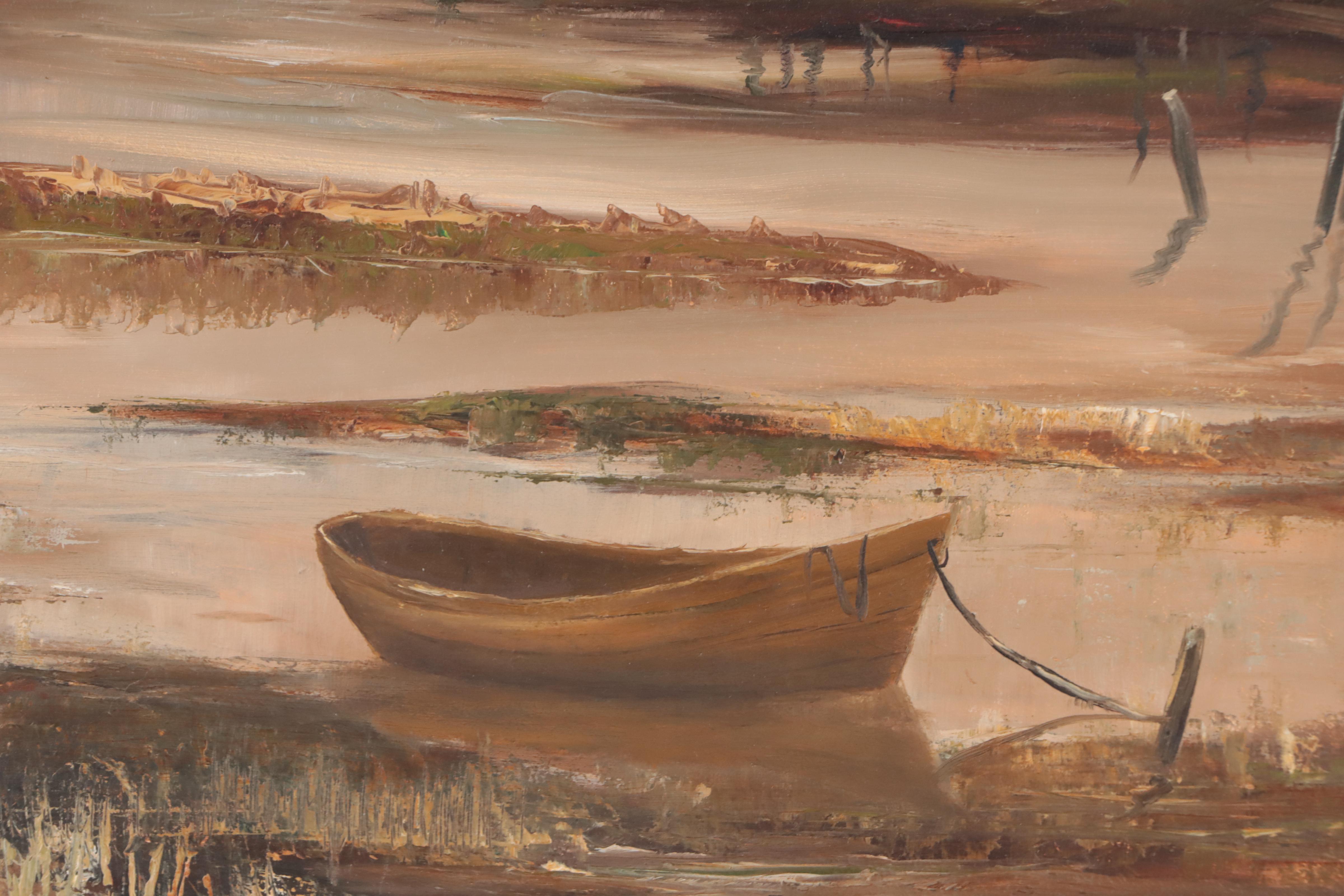 Tom Guinan Marsh Landscape Oil Painting, Late 20th Century