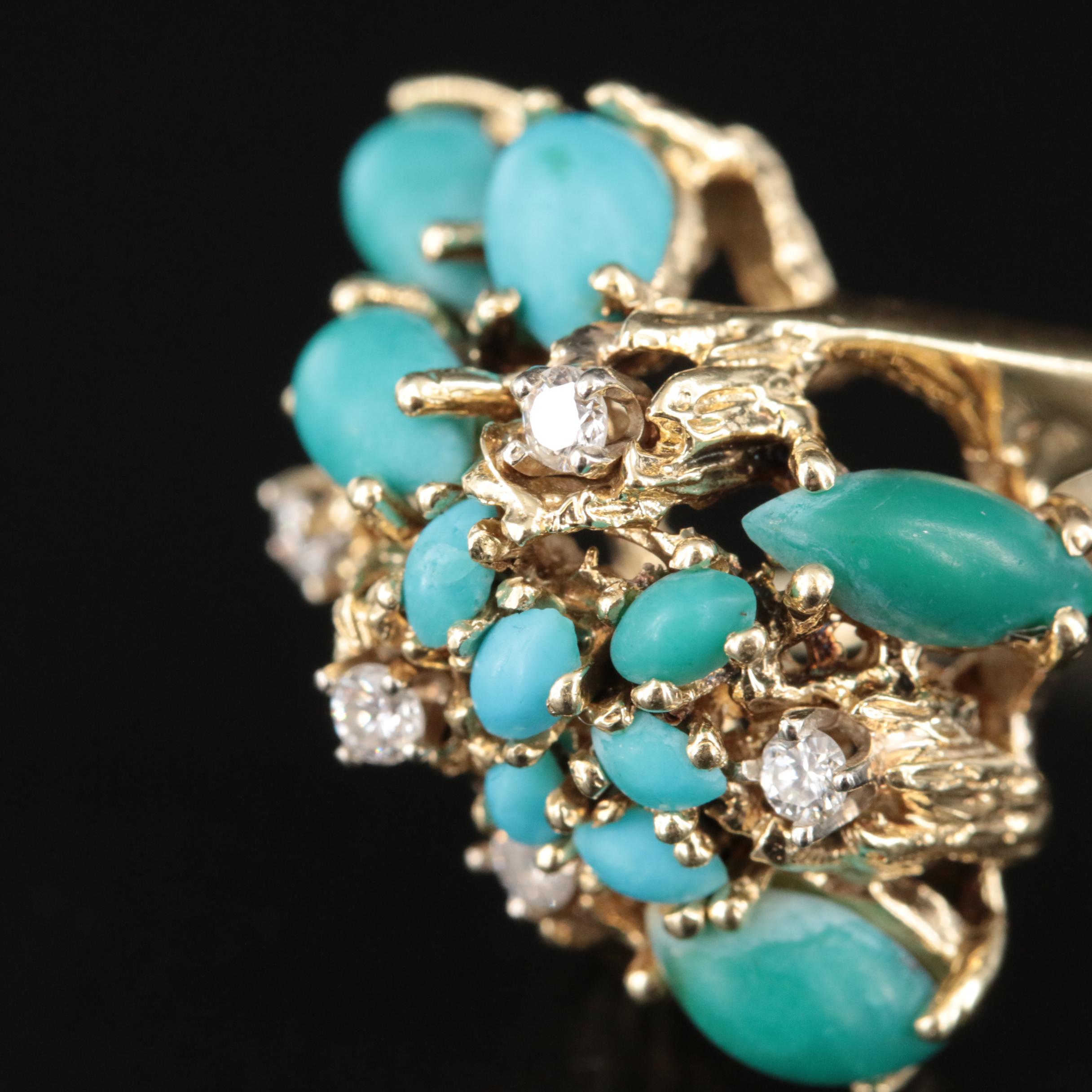 Vintage 14K Diamond and Turquoise Ring