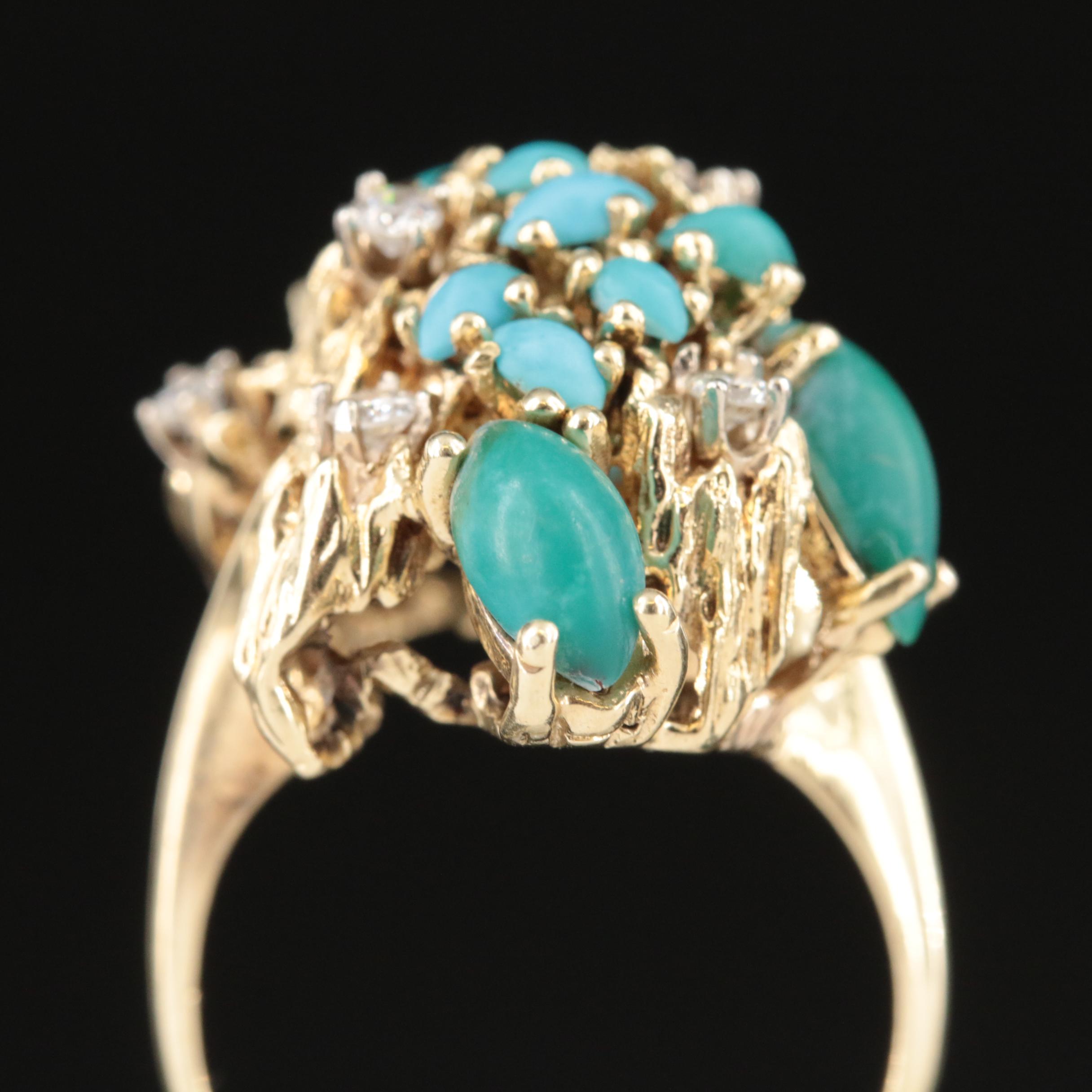 Vintage 14K Diamond and Turquoise Ring