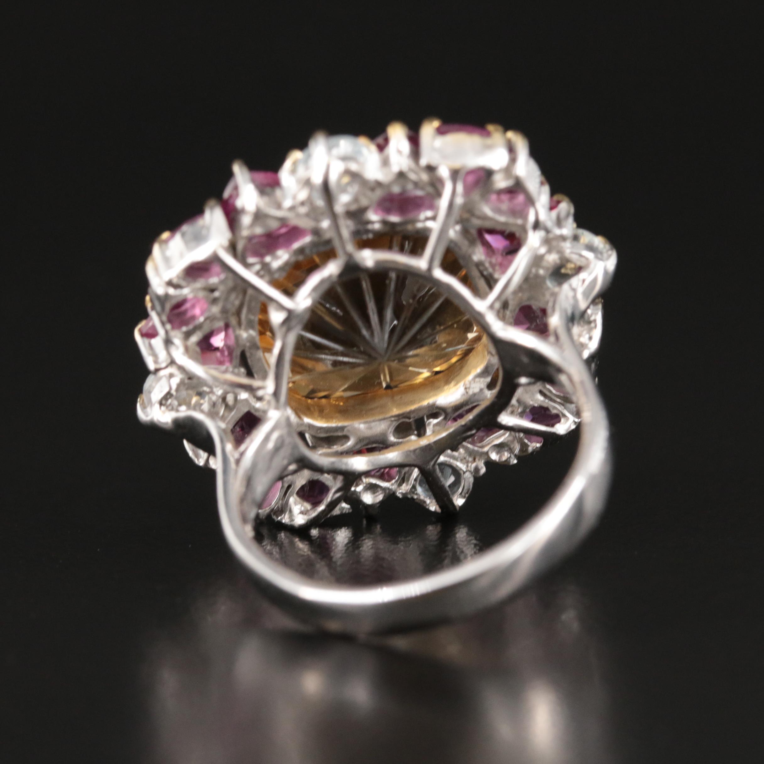 Sterling Citrine, Garnet and Aquamarine Ring