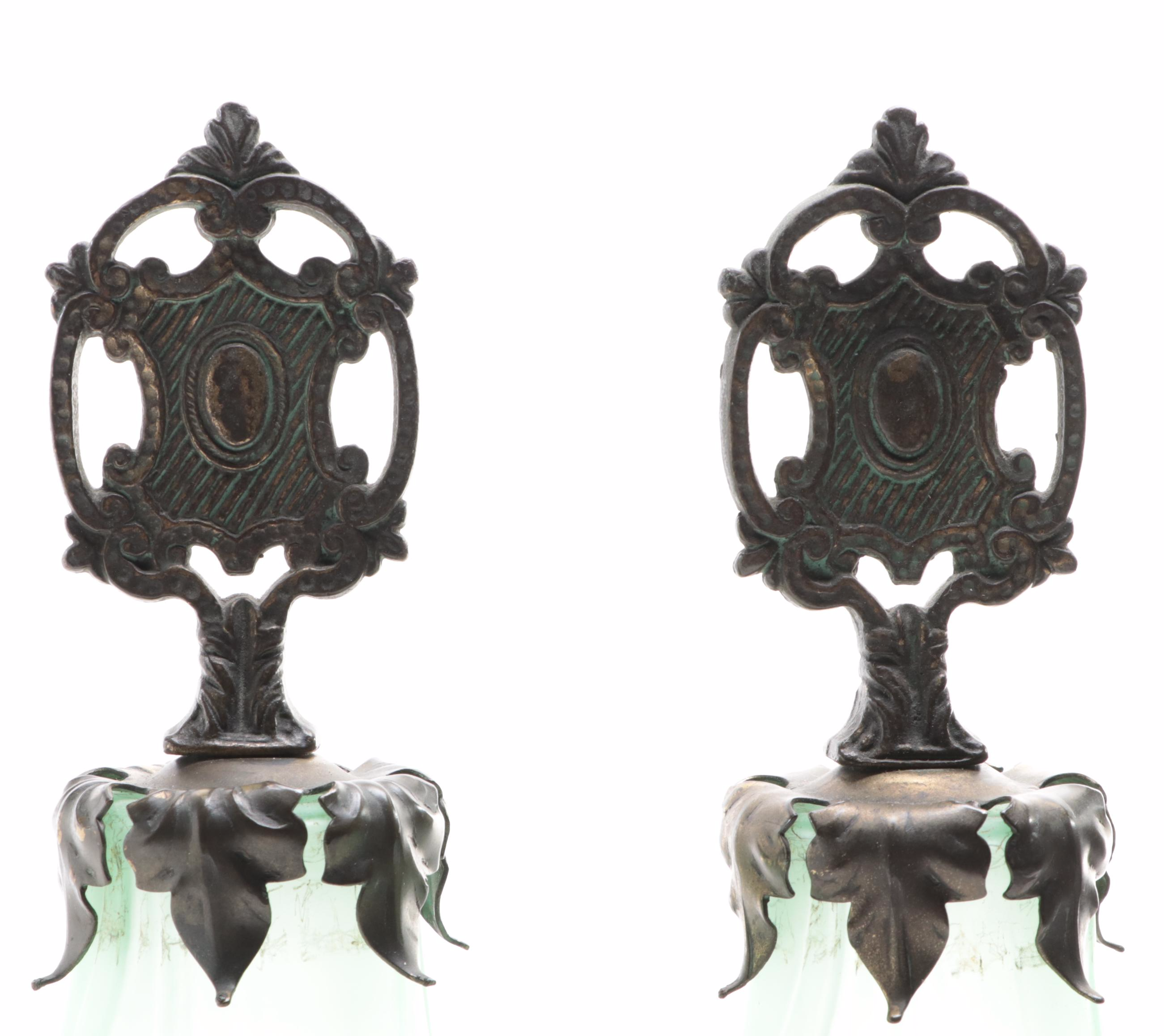 Pair of Victorian Style Boudoir Lamps with Satin Uranium Glass Shades, 1930s