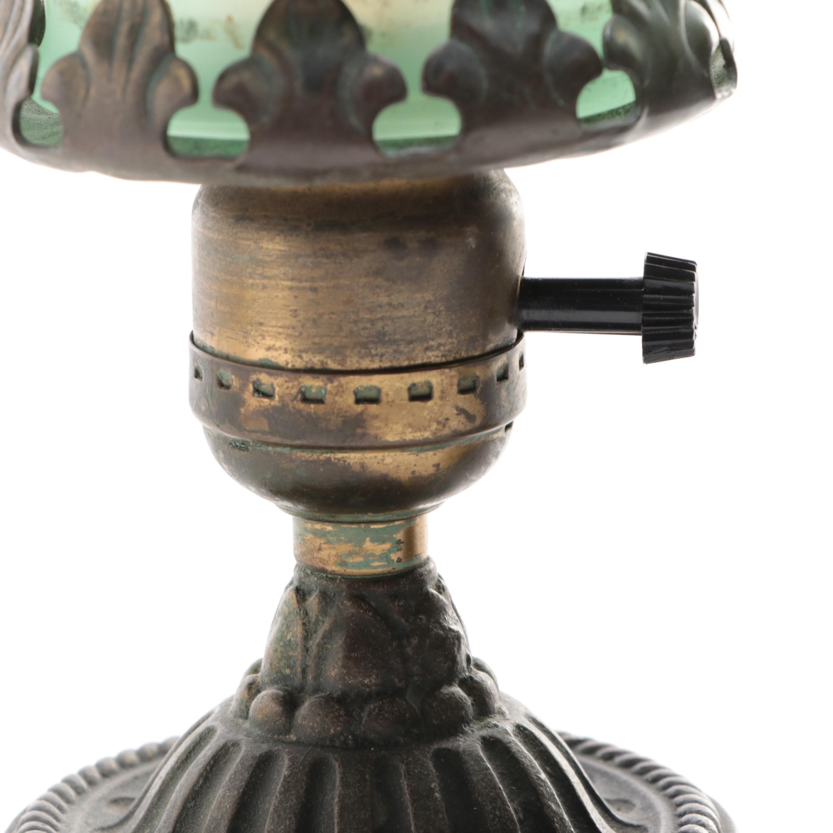 Pair of Victorian Style Boudoir Lamps with Satin Uranium Glass Shades, 1930s