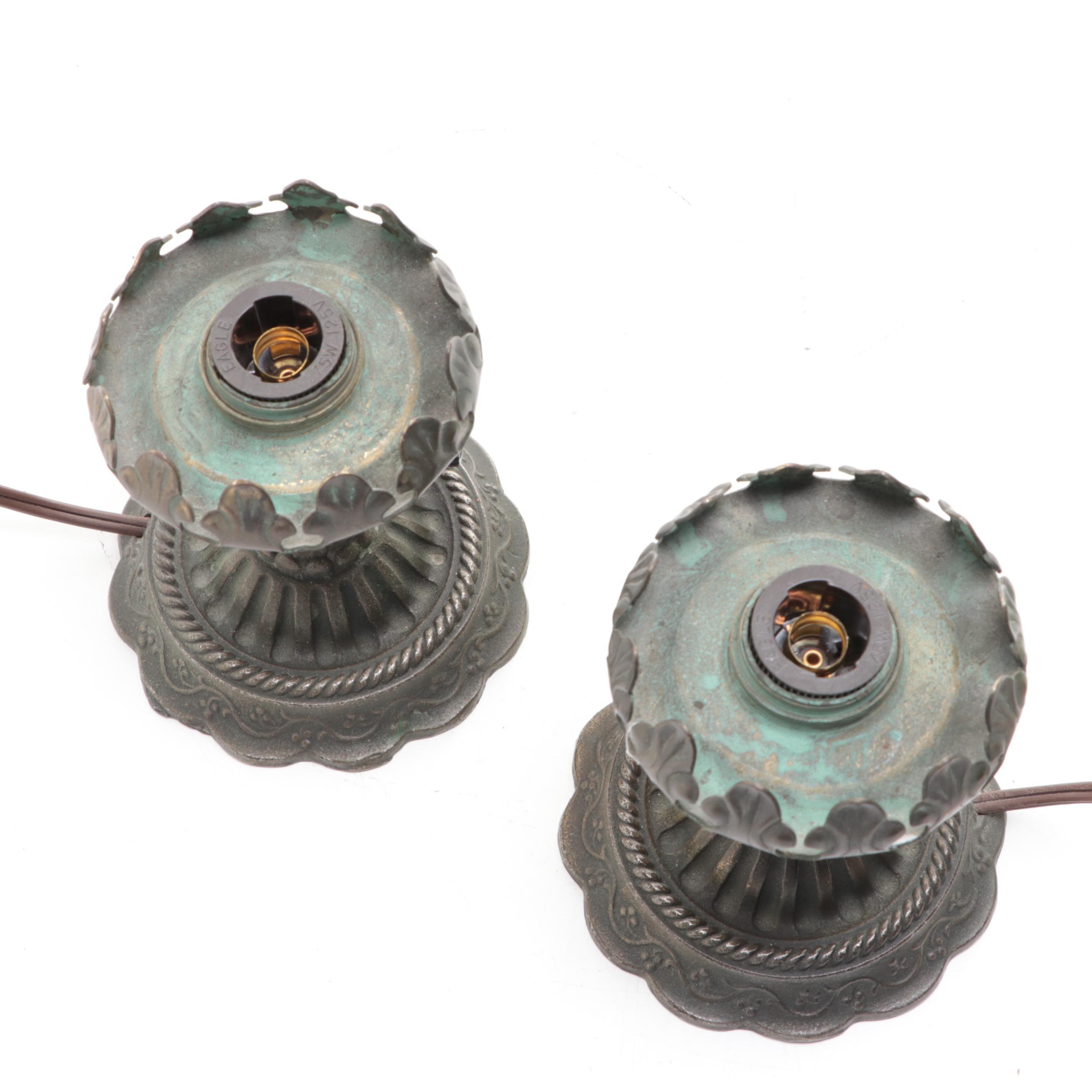 Pair of Victorian Style Boudoir Lamps with Satin Uranium Glass Shades, 1930s