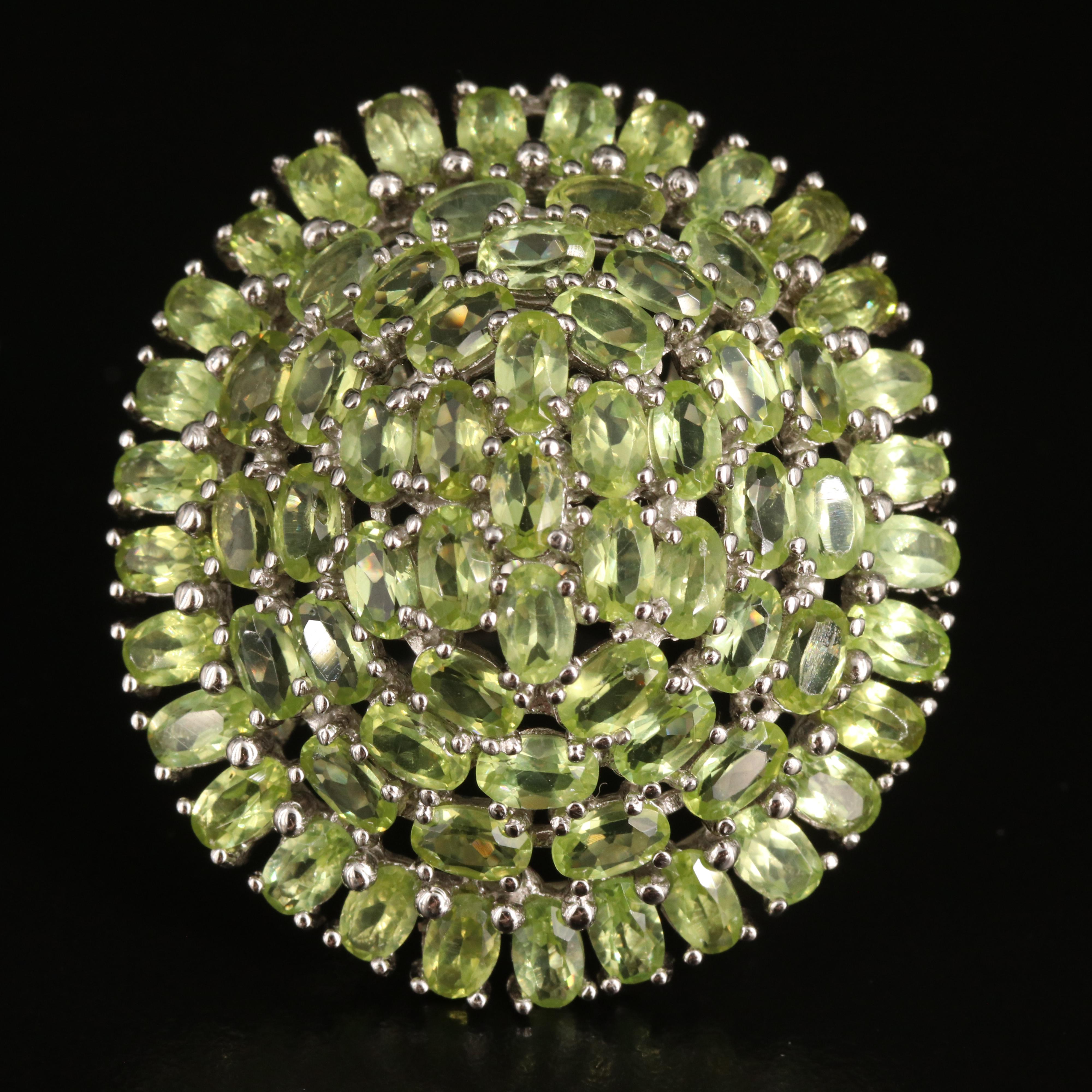 Sterling Peridot Oval Cluster Ring