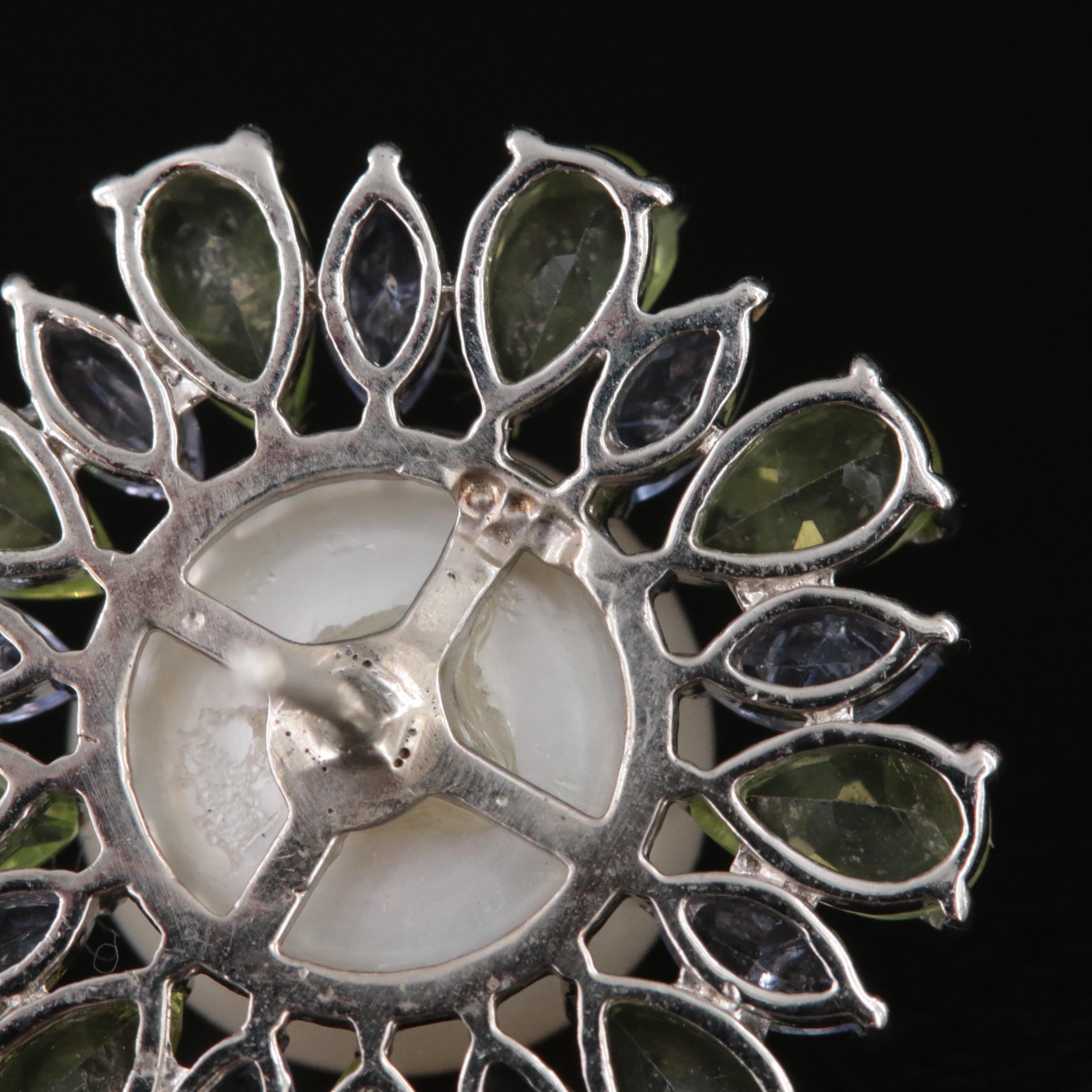 Sterling Pearl, Peridot and Tanzanite Earrings