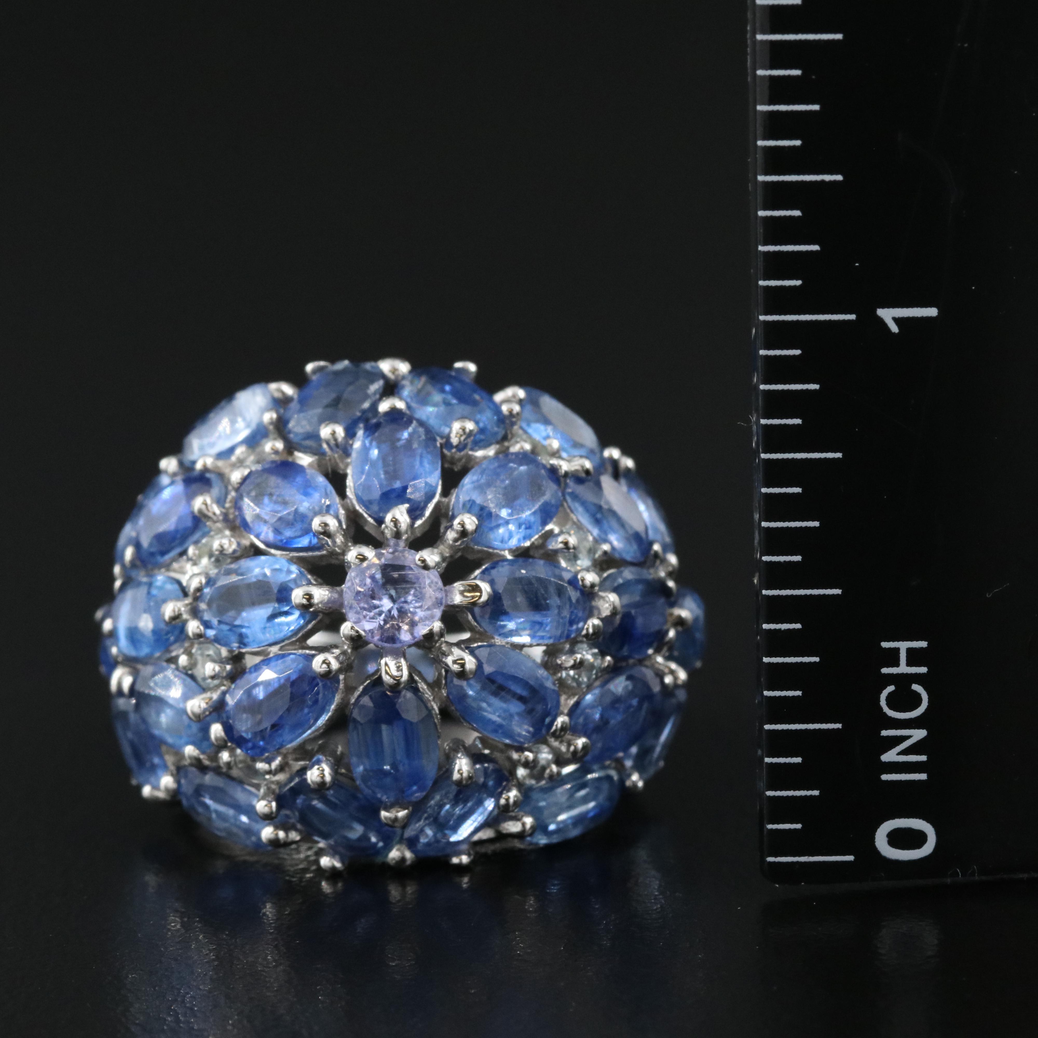 Sterling Domed Ring Including Tanzanite, Kyanite and Topaz