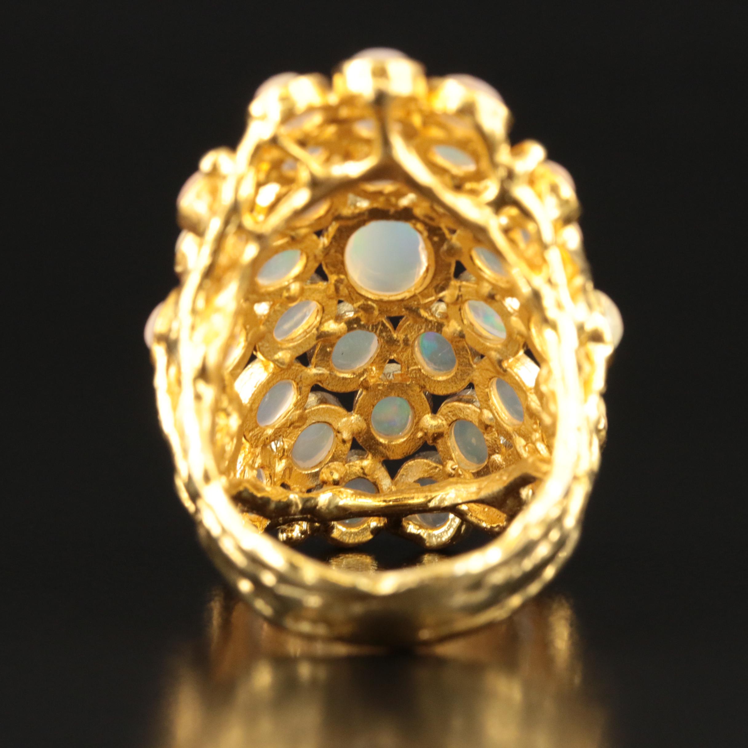 Sterling Opal Cluster Pointer Ring