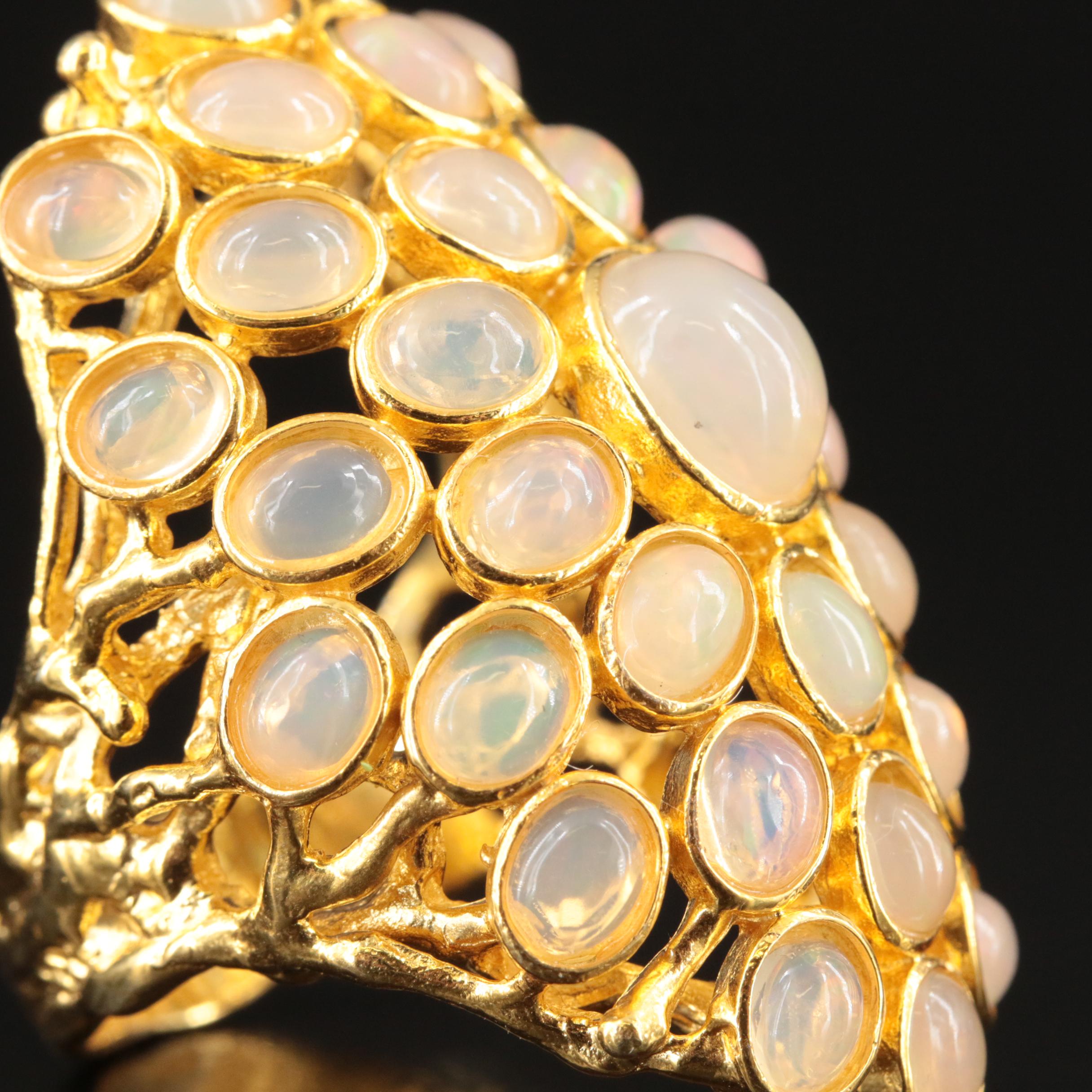 Sterling Opal Cluster Pointer Ring