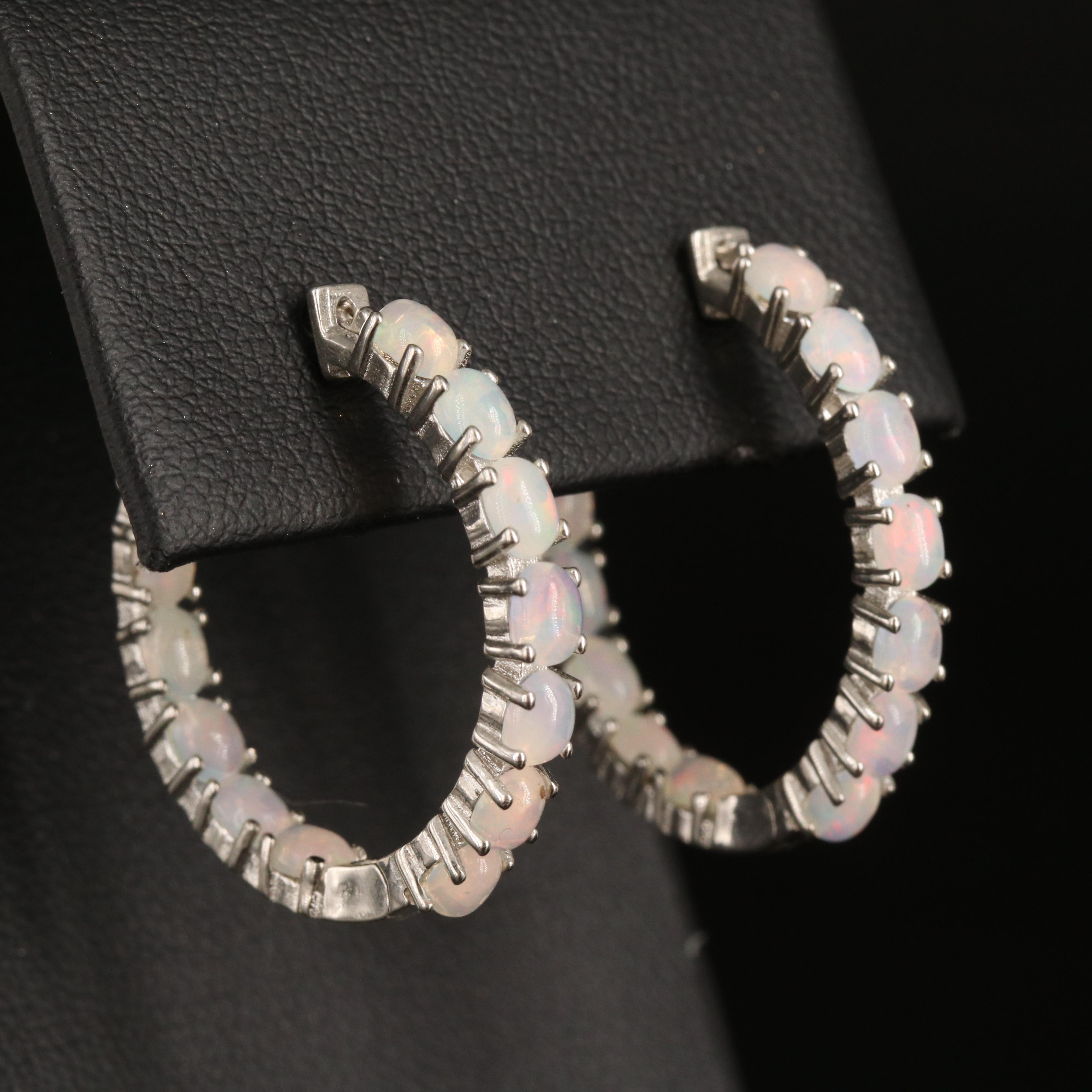 Sterling Opal Inside-Out Hoop Earrings