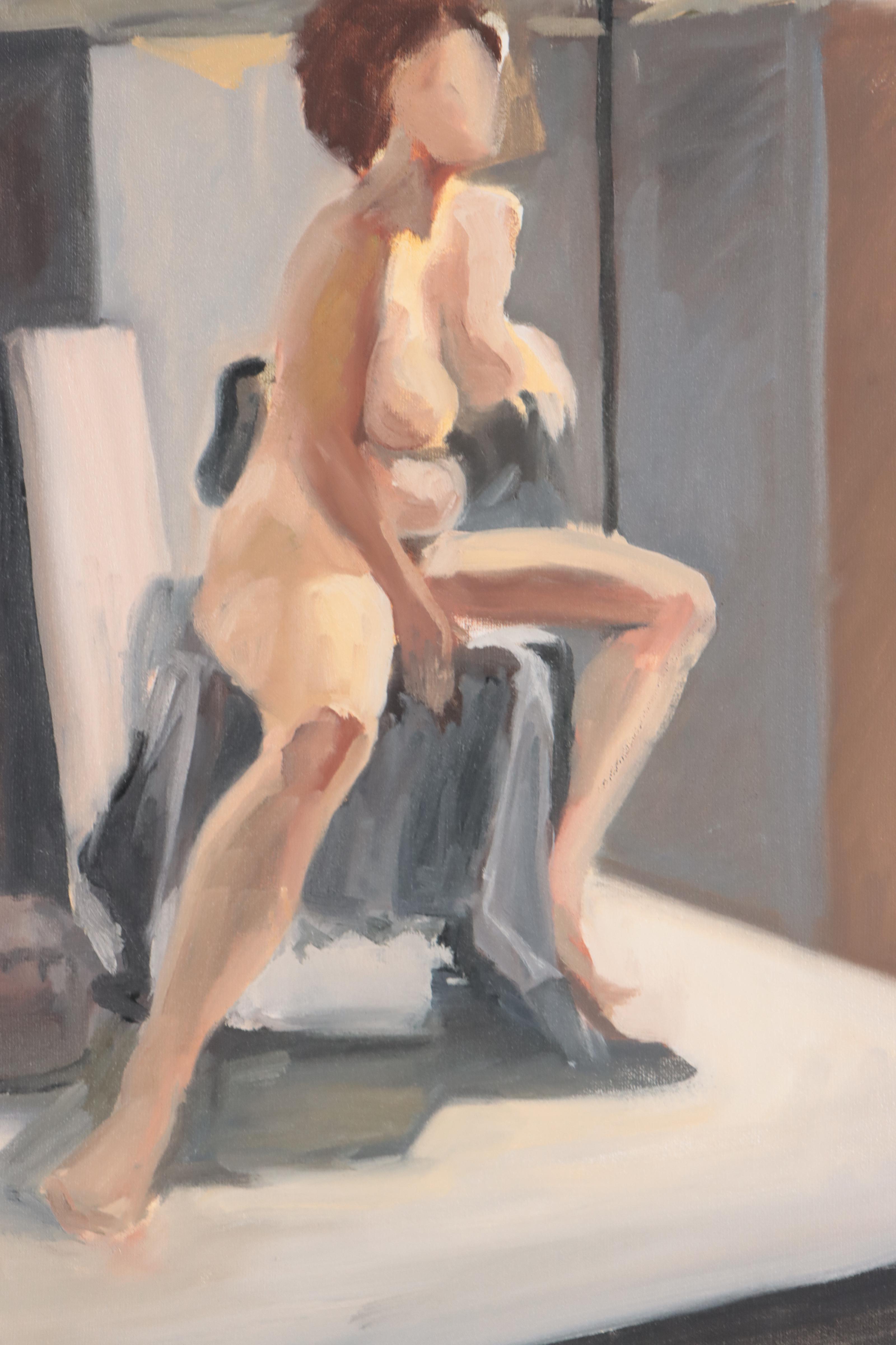 Katrina Halter Figurative Oil Painting of Seated Nude, 1993