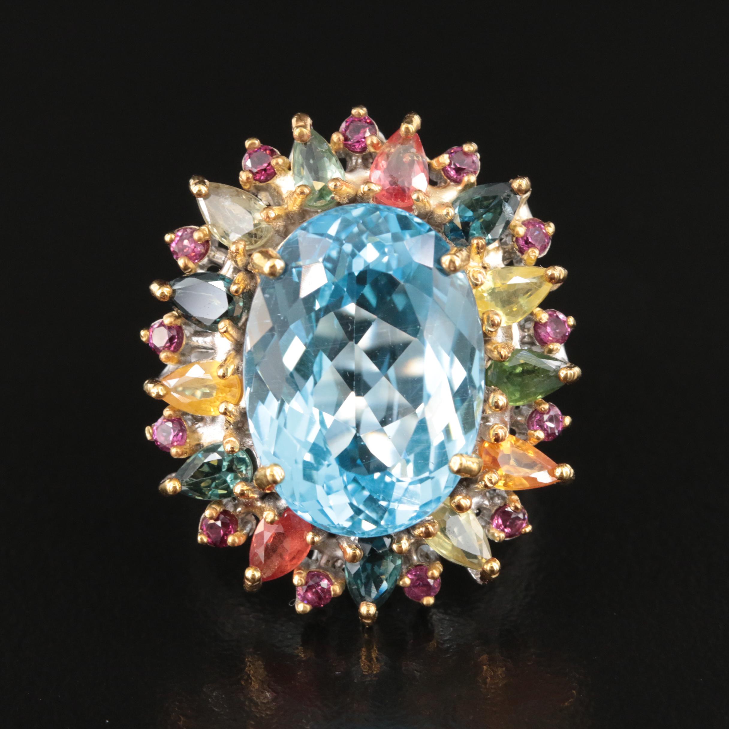 Sterling Topaz, Garnet and Sapphire Ring