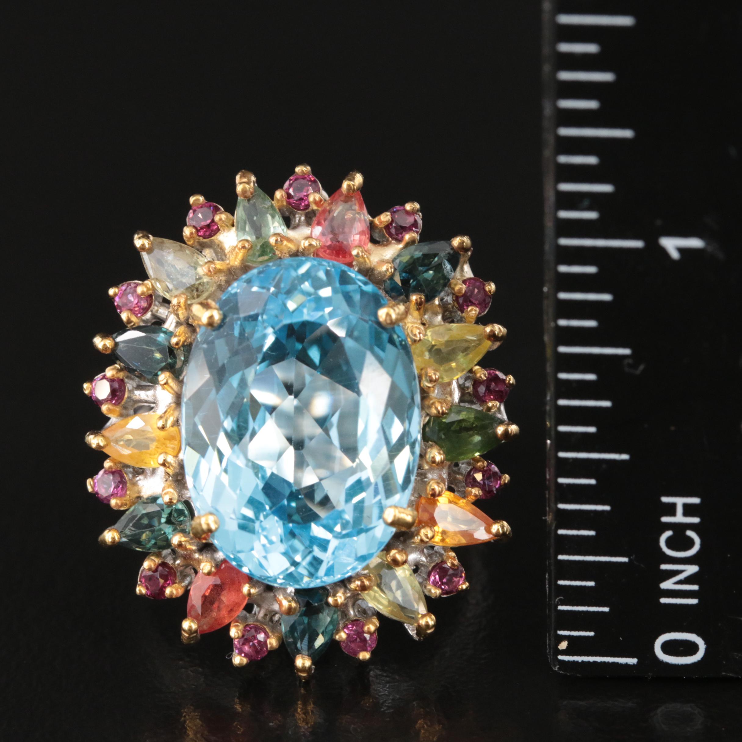 Sterling Topaz, Garnet and Sapphire Ring