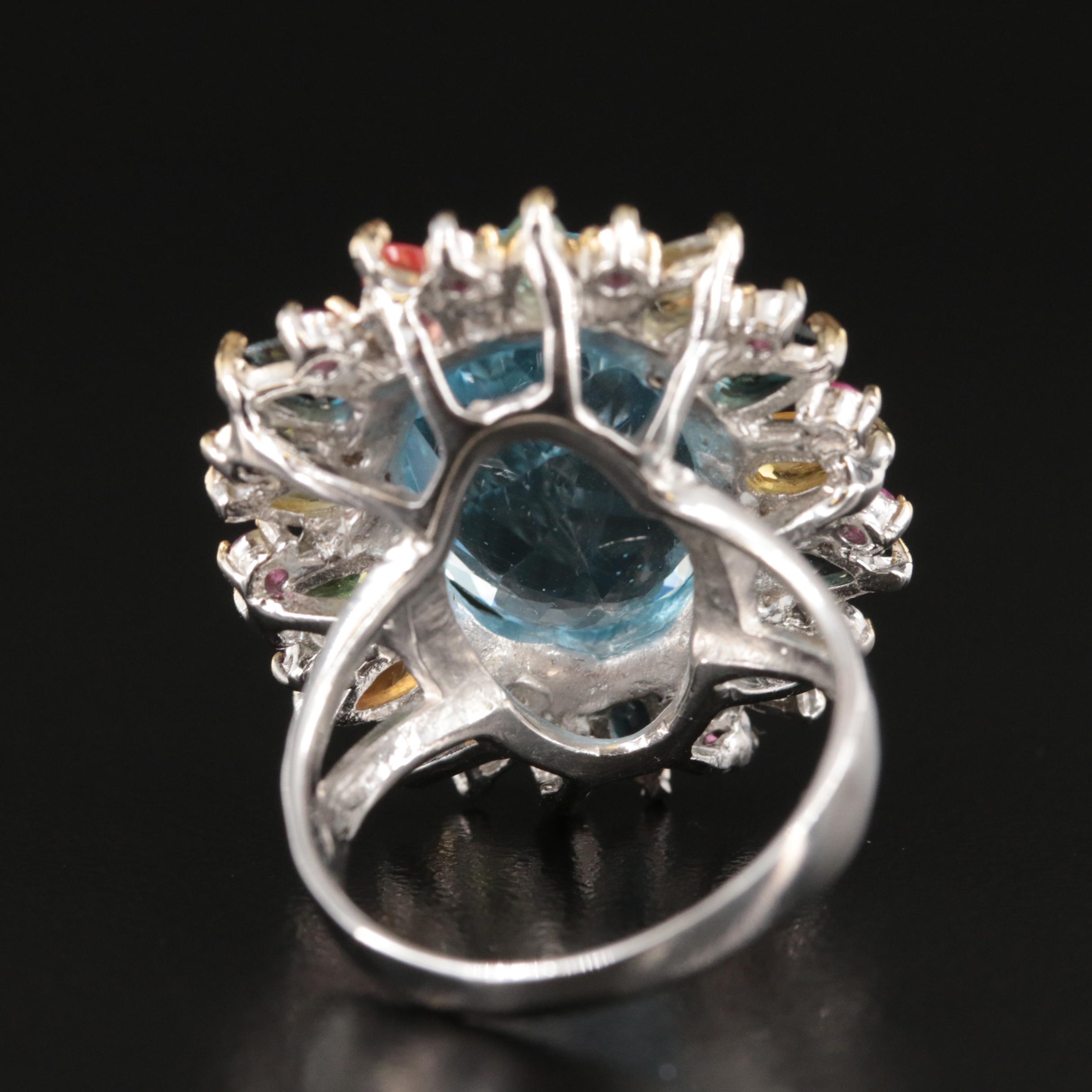 Sterling Topaz, Garnet and Sapphire Ring