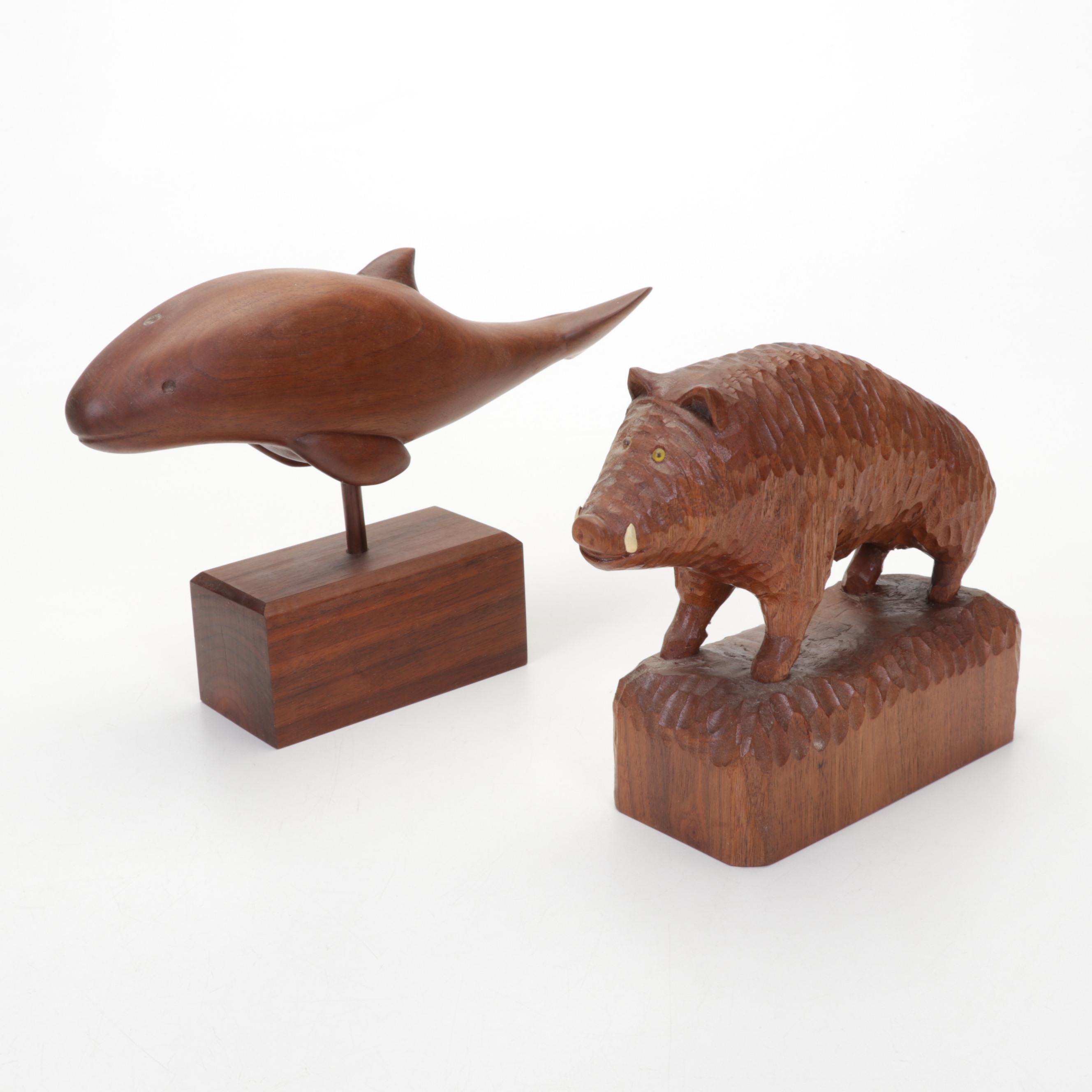 Bill Brammer Hand-Carved Folk Art Animal Sculptures, Late 20th Century