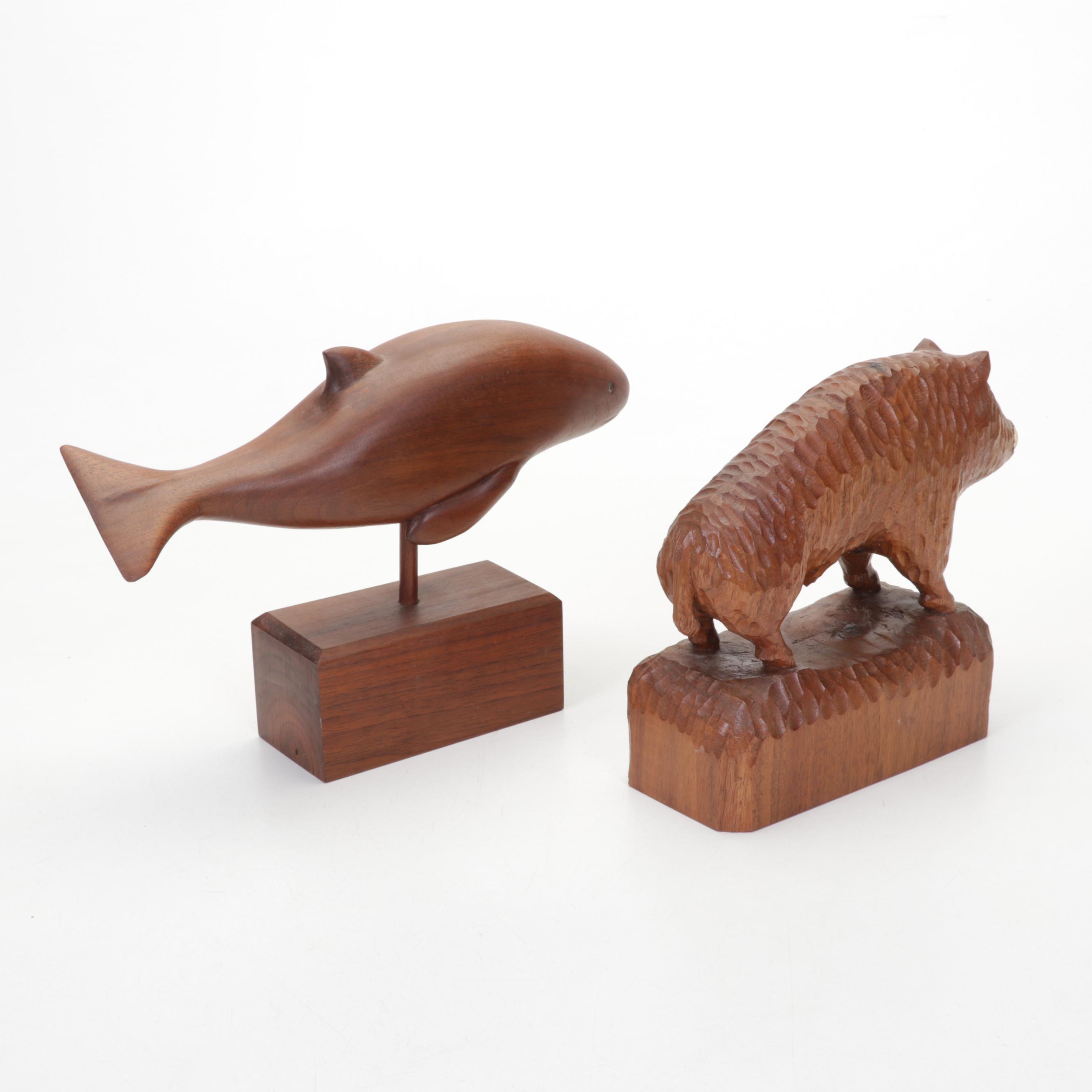 Bill Brammer Hand-Carved Folk Art Animal Sculptures, Late 20th Century