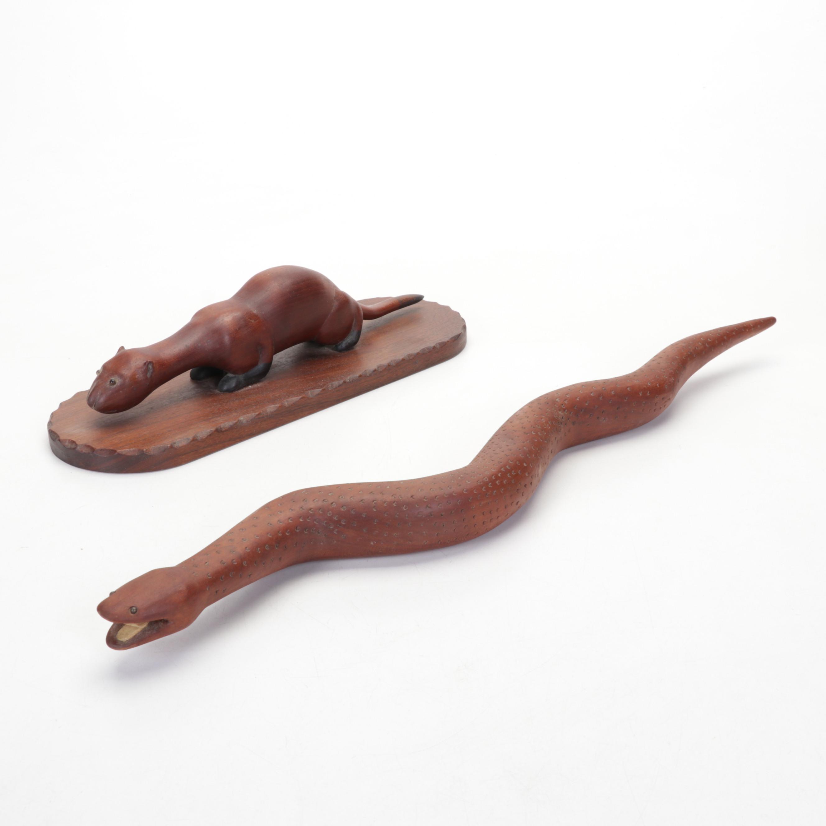 Bill Brammer Hand-Carved Folk Art Animal Sculptures, Late 20th Century