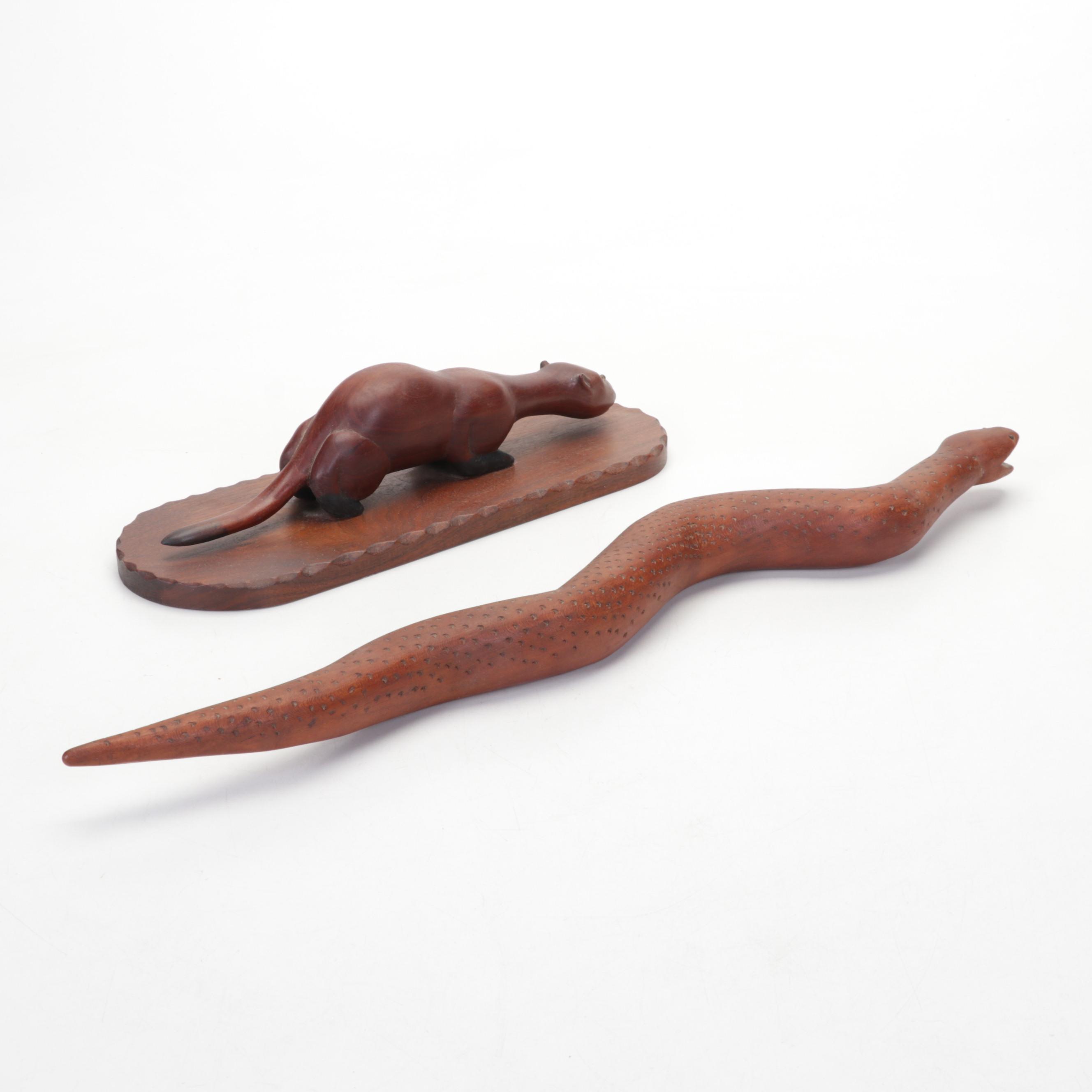 Bill Brammer Hand-Carved Folk Art Animal Sculptures, Late 20th Century