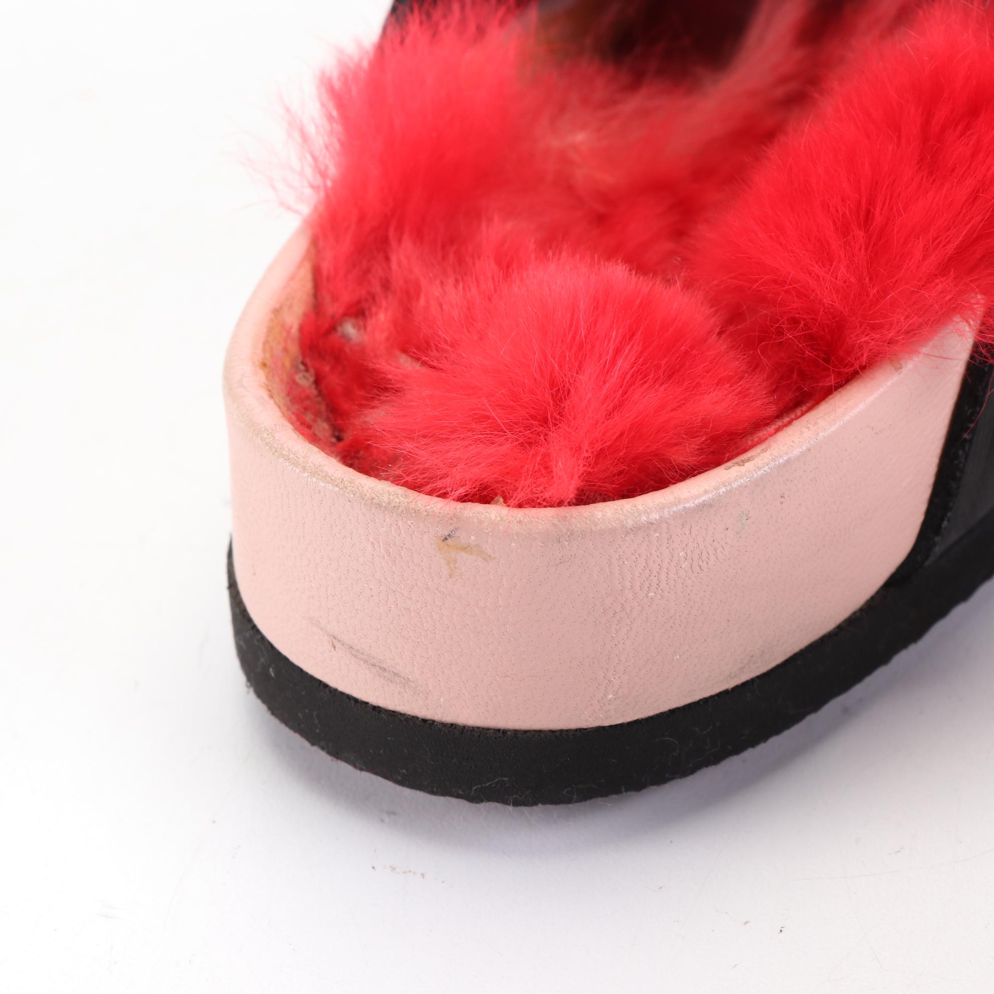 Cèline Slide Sandals in Leather with Fur Trim