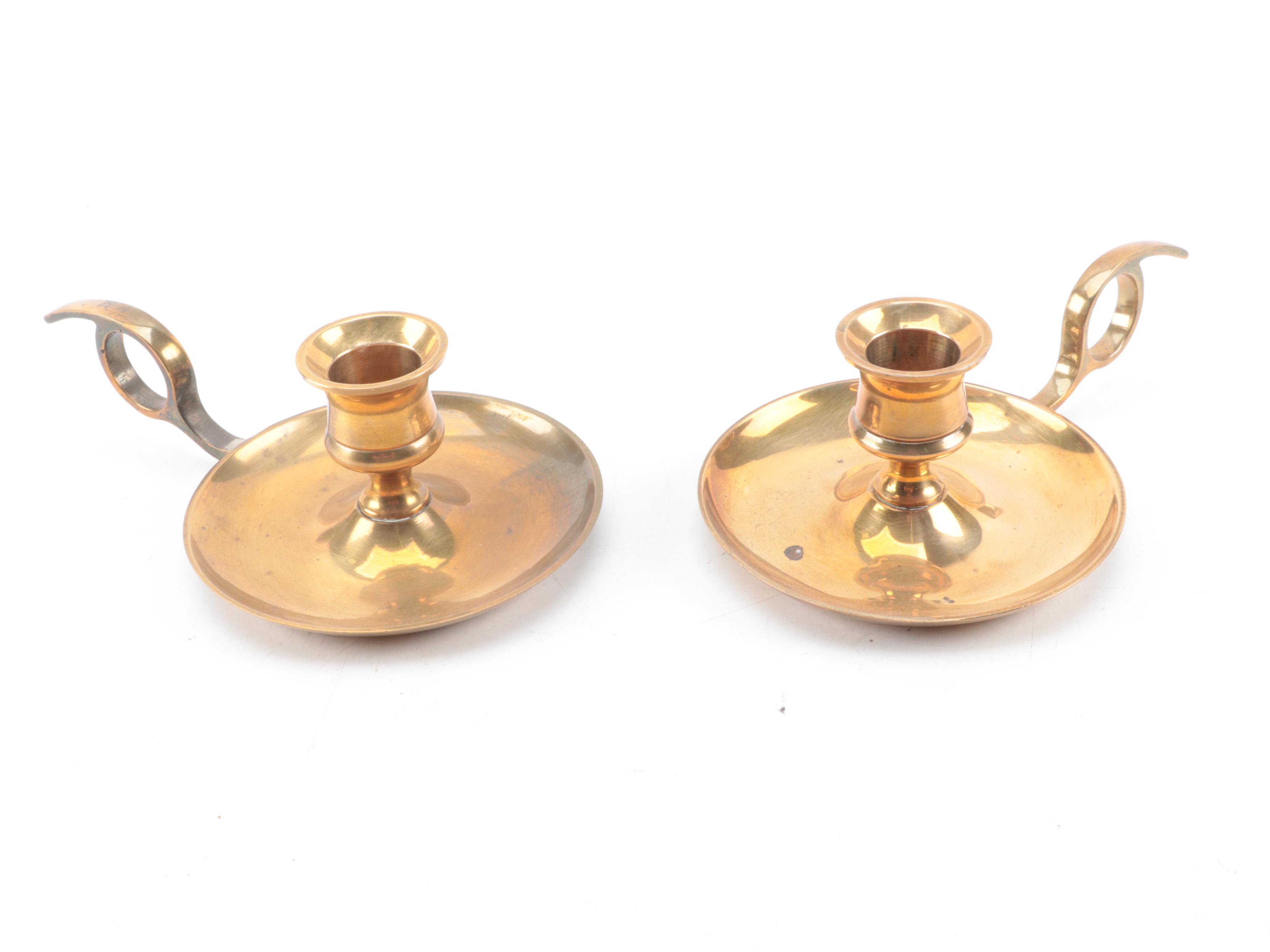 Stinthal China Celery Dish with Brass Chambersticks and Utensils