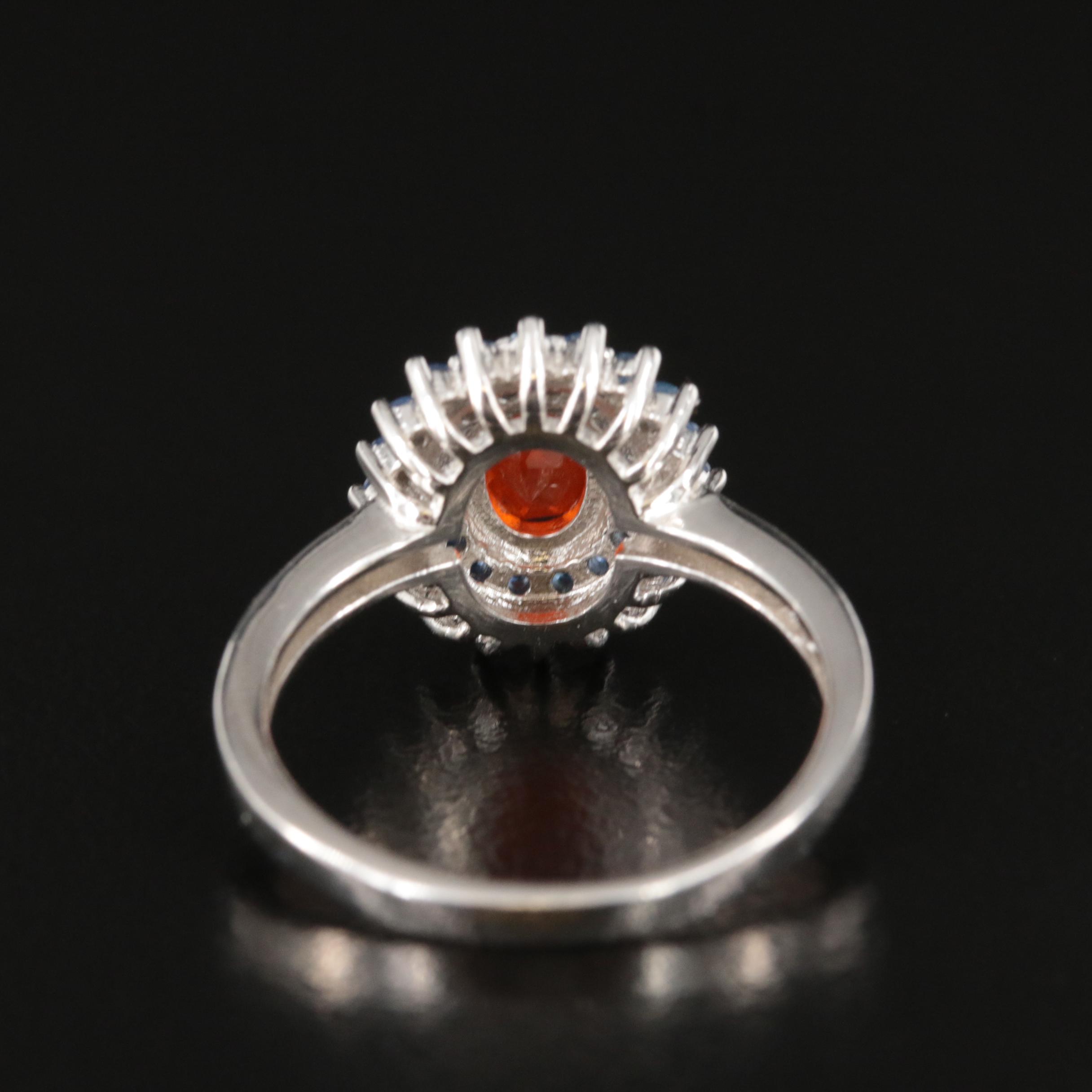 Sterling Fire Opal and Sapphire Ring