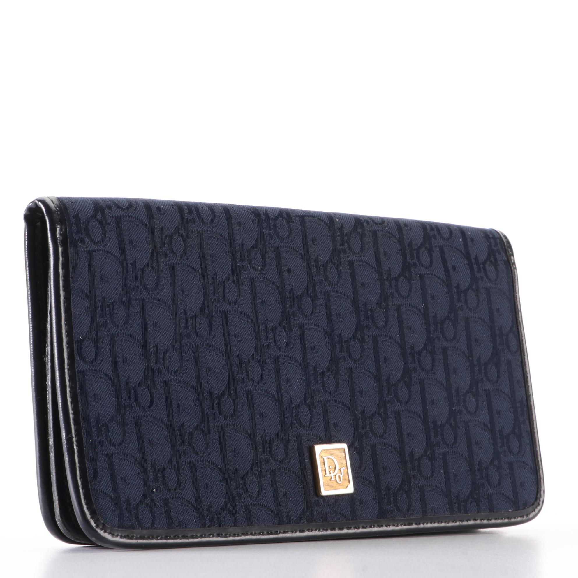 Christian Dior Navy Signature Canvas and Leather Clutch Wallet