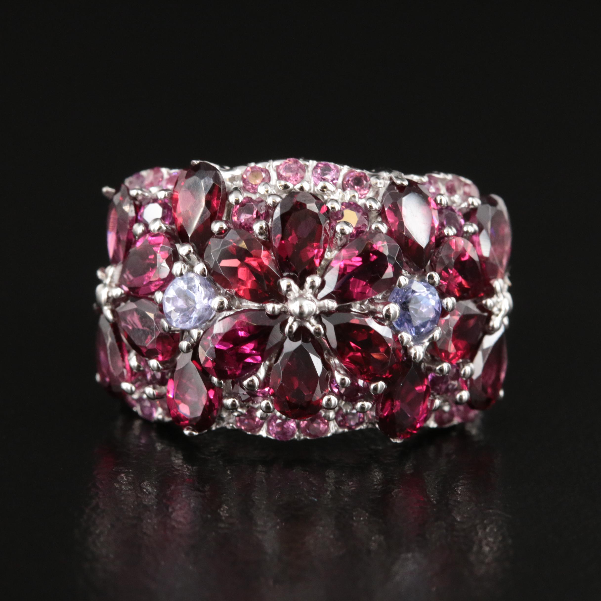 Sterling Garnet and Tanzanite Ring