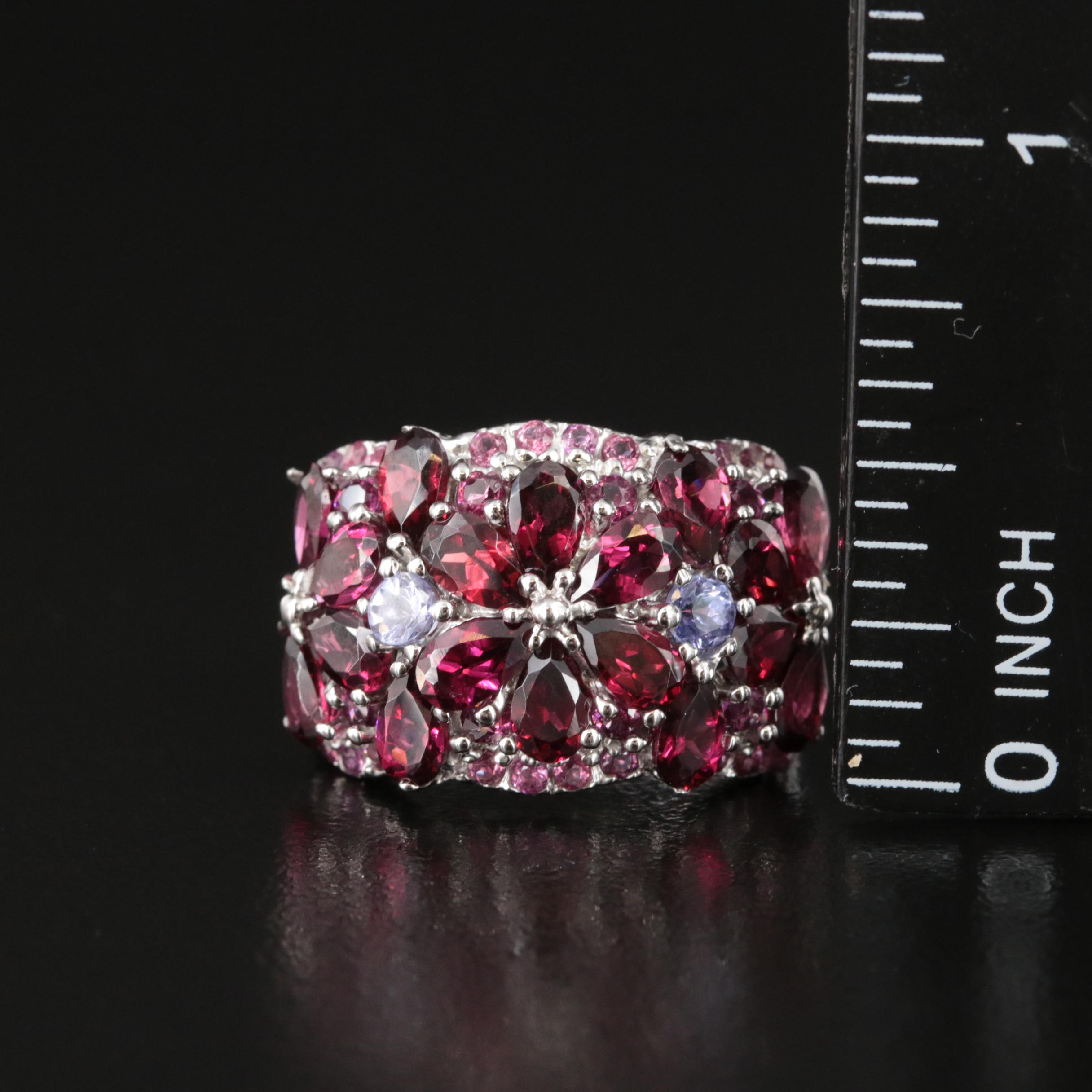 Sterling Garnet and Tanzanite Ring