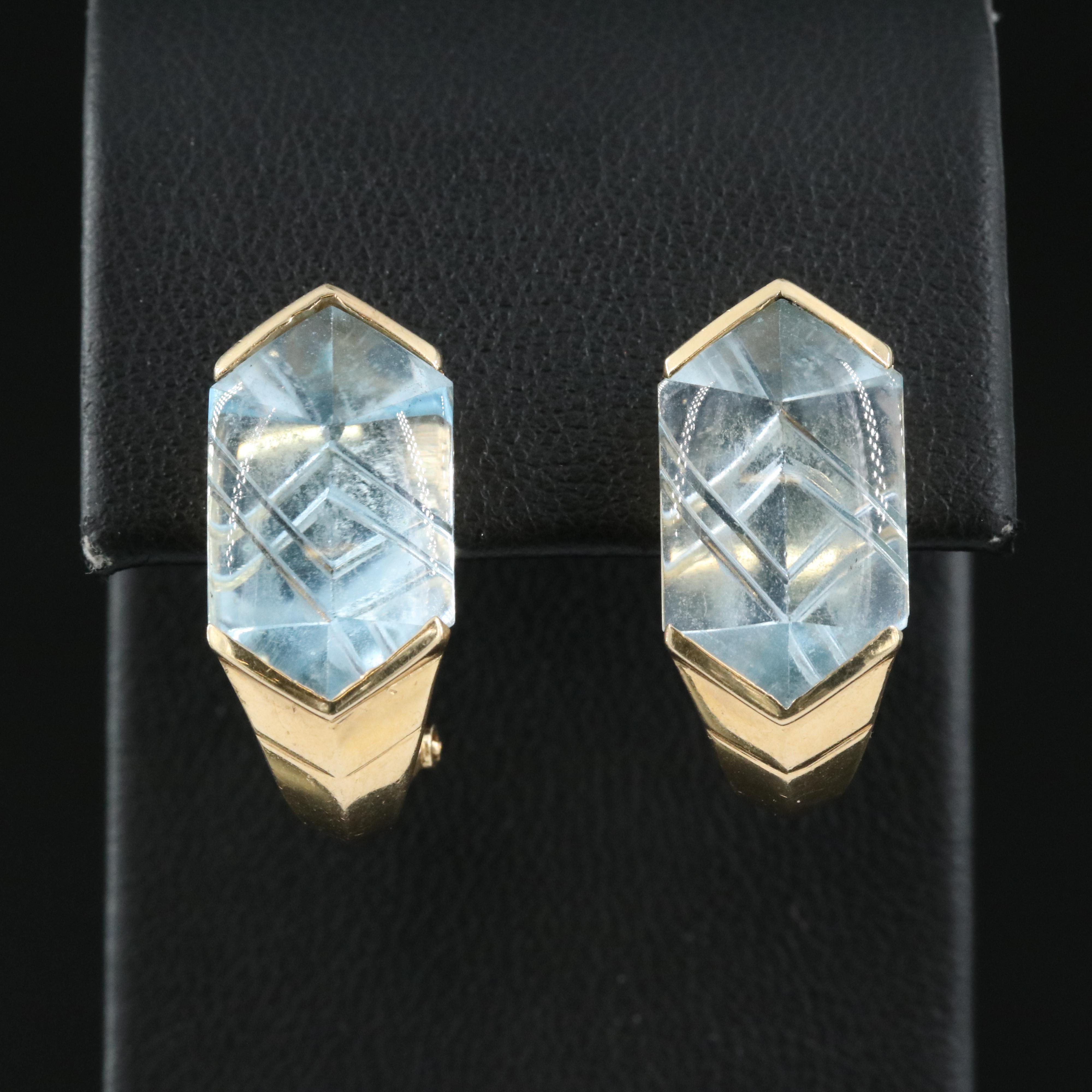 14K Hexagonal Topaz Earrings